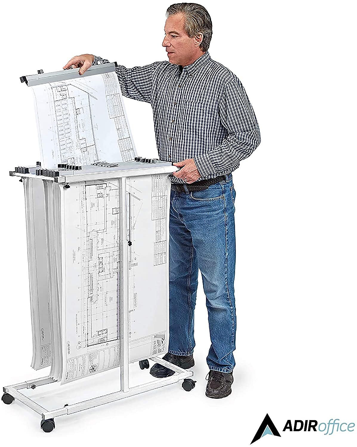 AdirOffice Steel Mobile Vertical Large File Storage Plan Center For Blueprints, White (614-WHI)