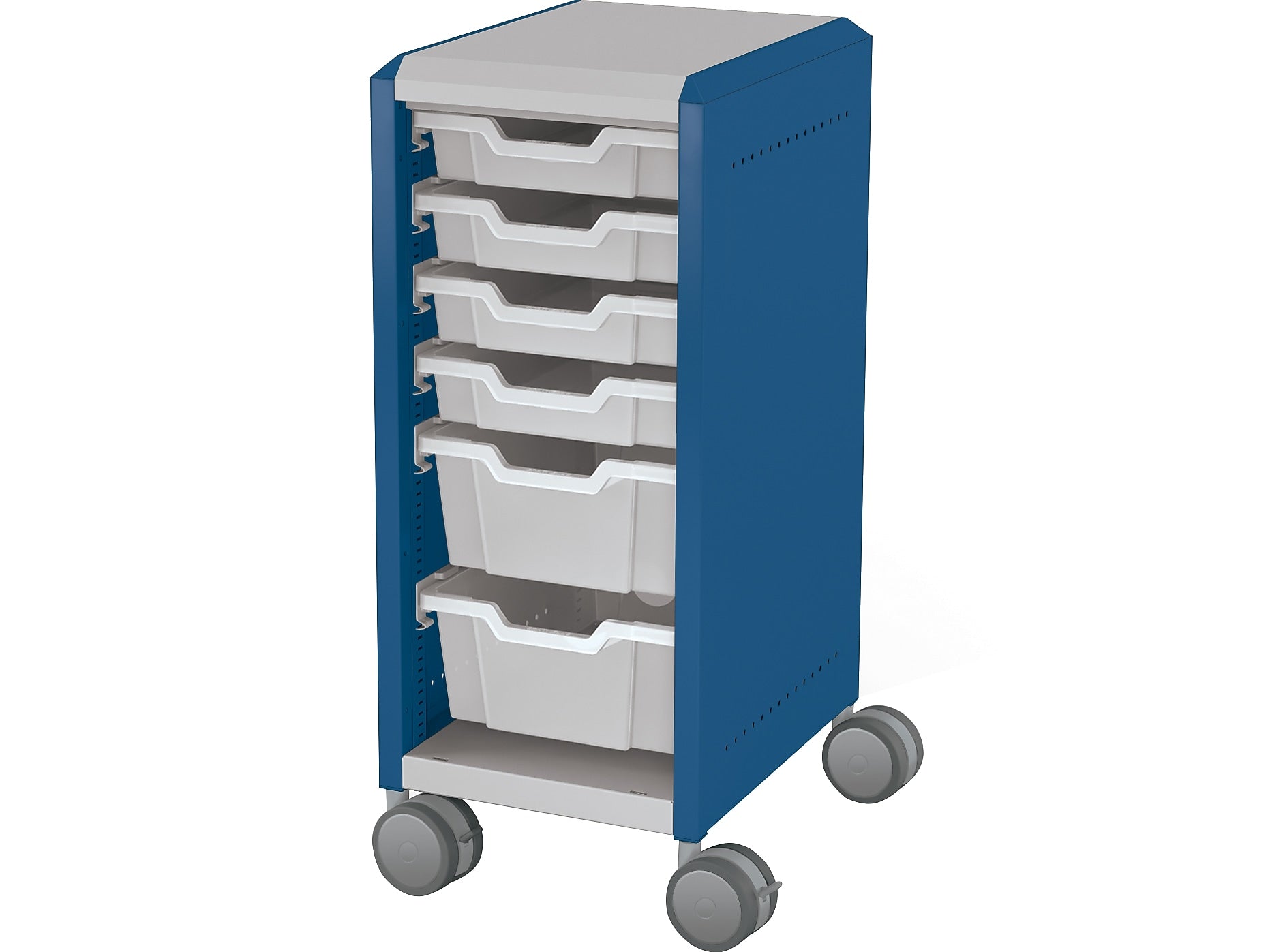 MooreCo Compass Mini H2 Mobile 6-Section Storage Cabinet, 36.13"H x 14.88"W x 19.13"D, Platinum/Navy Metal (B1A1J1C1X0)