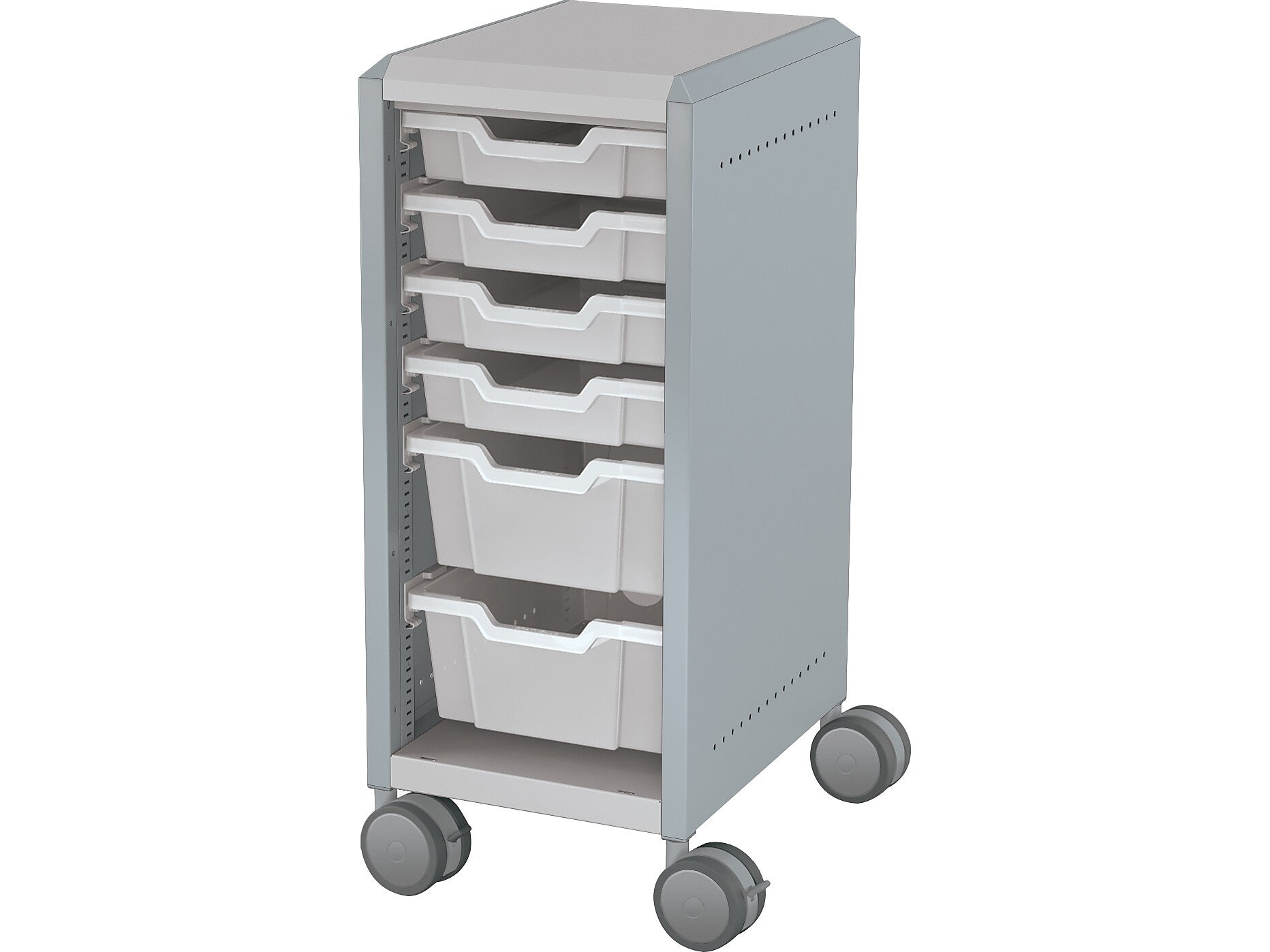 MooreCo Compass Mini H2 Mobile 6-Section Storage Cabinet, 36.13"H x 14.88"W x 19.13"D, Platinum/Cool Gray Metal (B1A1B1C1X0)