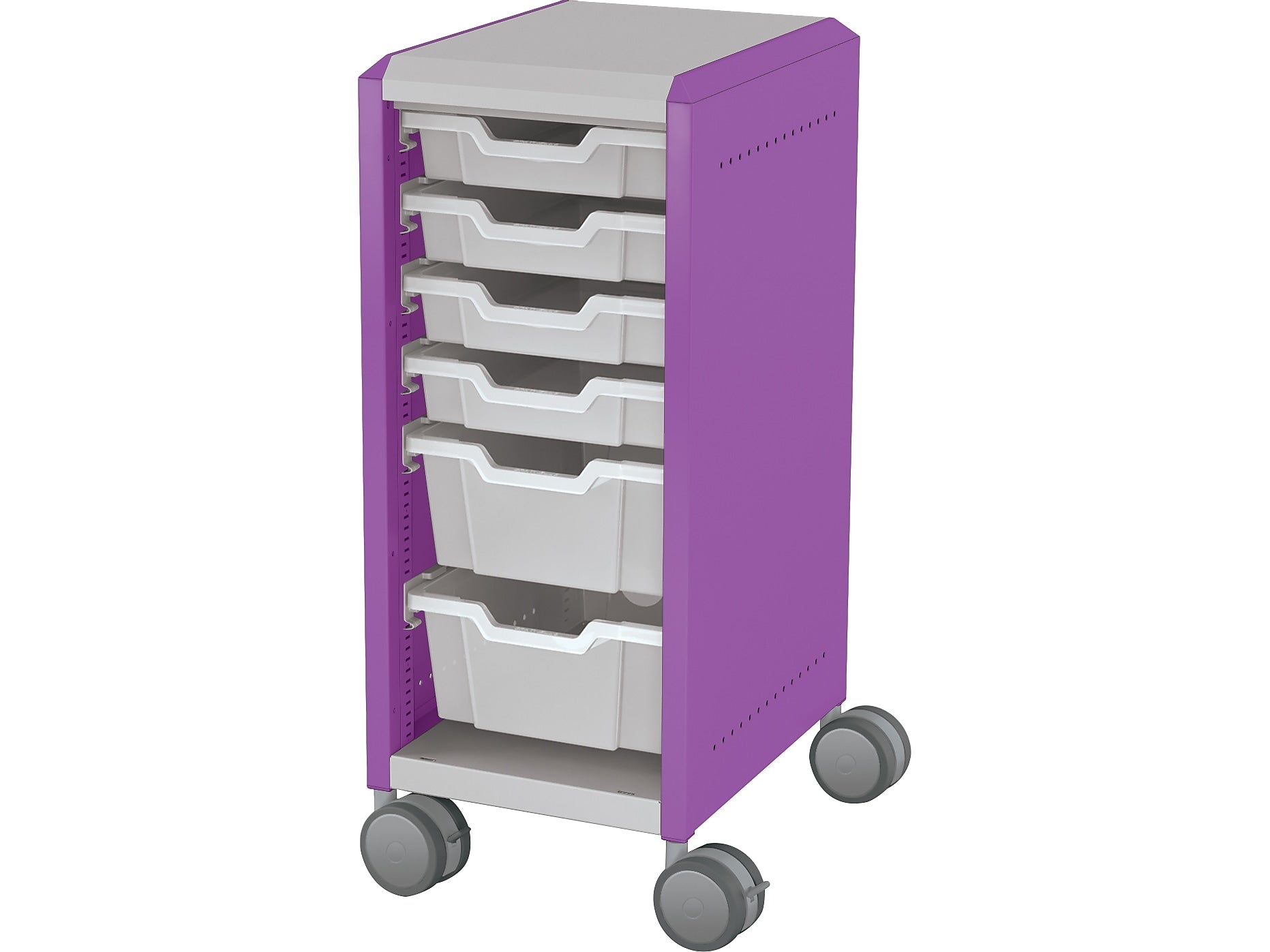 MooreCo Compass Mini H2 Mobile 6-Section Storage Cabinet, 36.13"H x 14.88"W x 19.13"D, Platinum/Purple Metal (B1A1D1C1X0)
