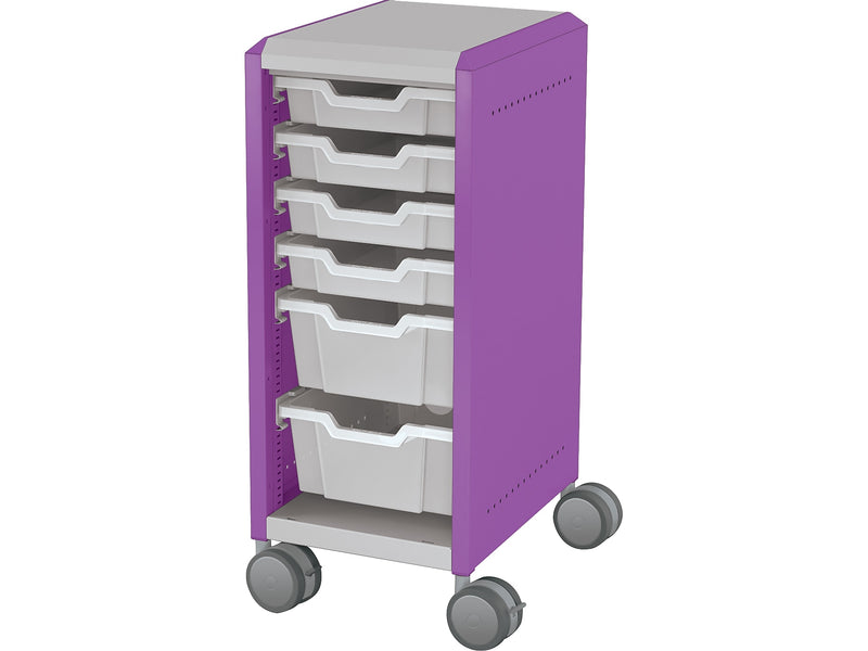 MooreCo Compass Mini H2 Mobile 6-Section Storage Cabinet, 36.13"H x 14.88"W x 19.13"D, Platinum/Purple Metal (B1A1D1C1X0)