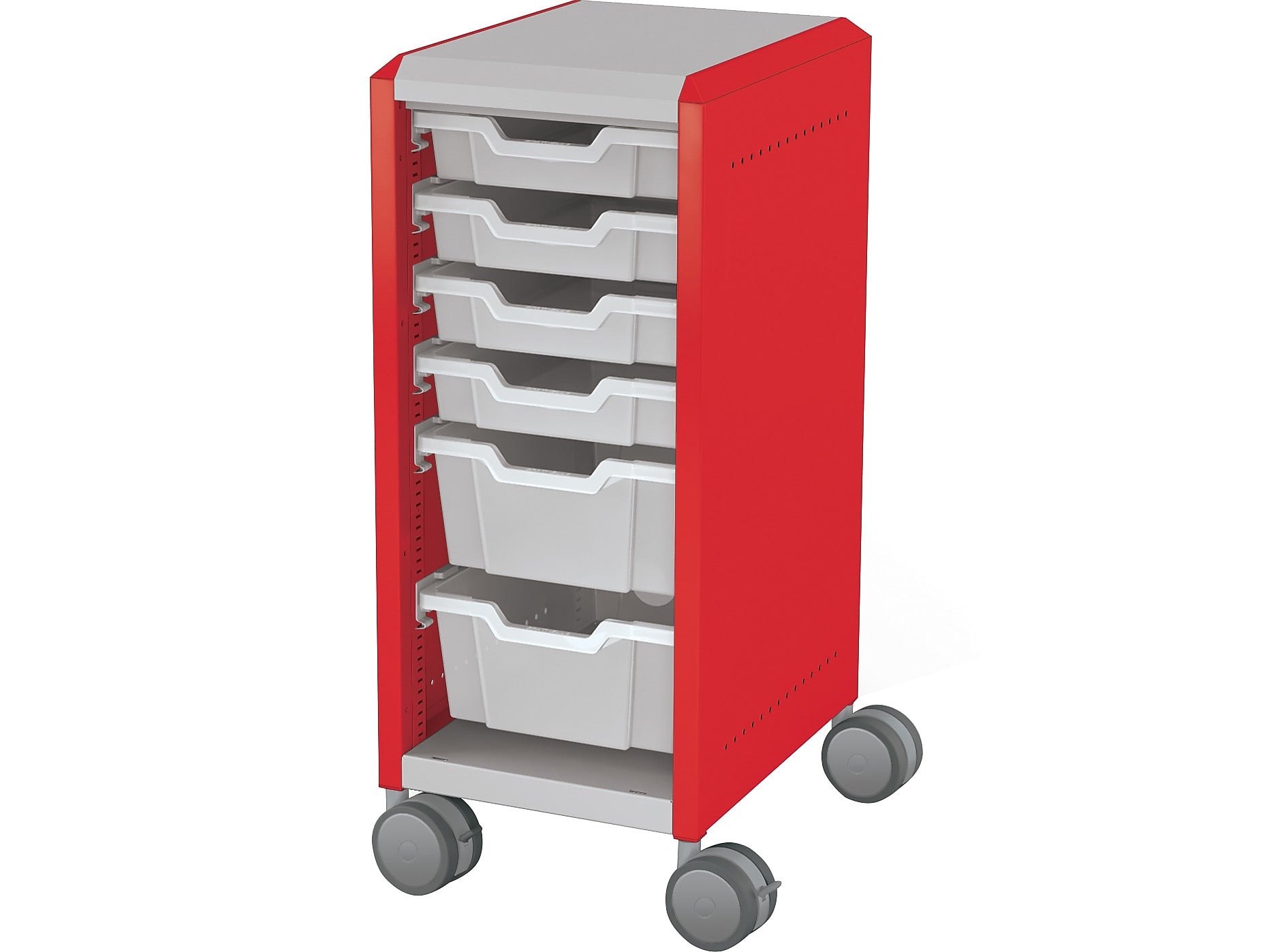 MooreCo Compass Mini H2 Mobile 6-Section Storage Cabinet, 36.13"H x 14.88"W x 19.13"D, Platinum/Red Metal (B1A1C1C1X0)