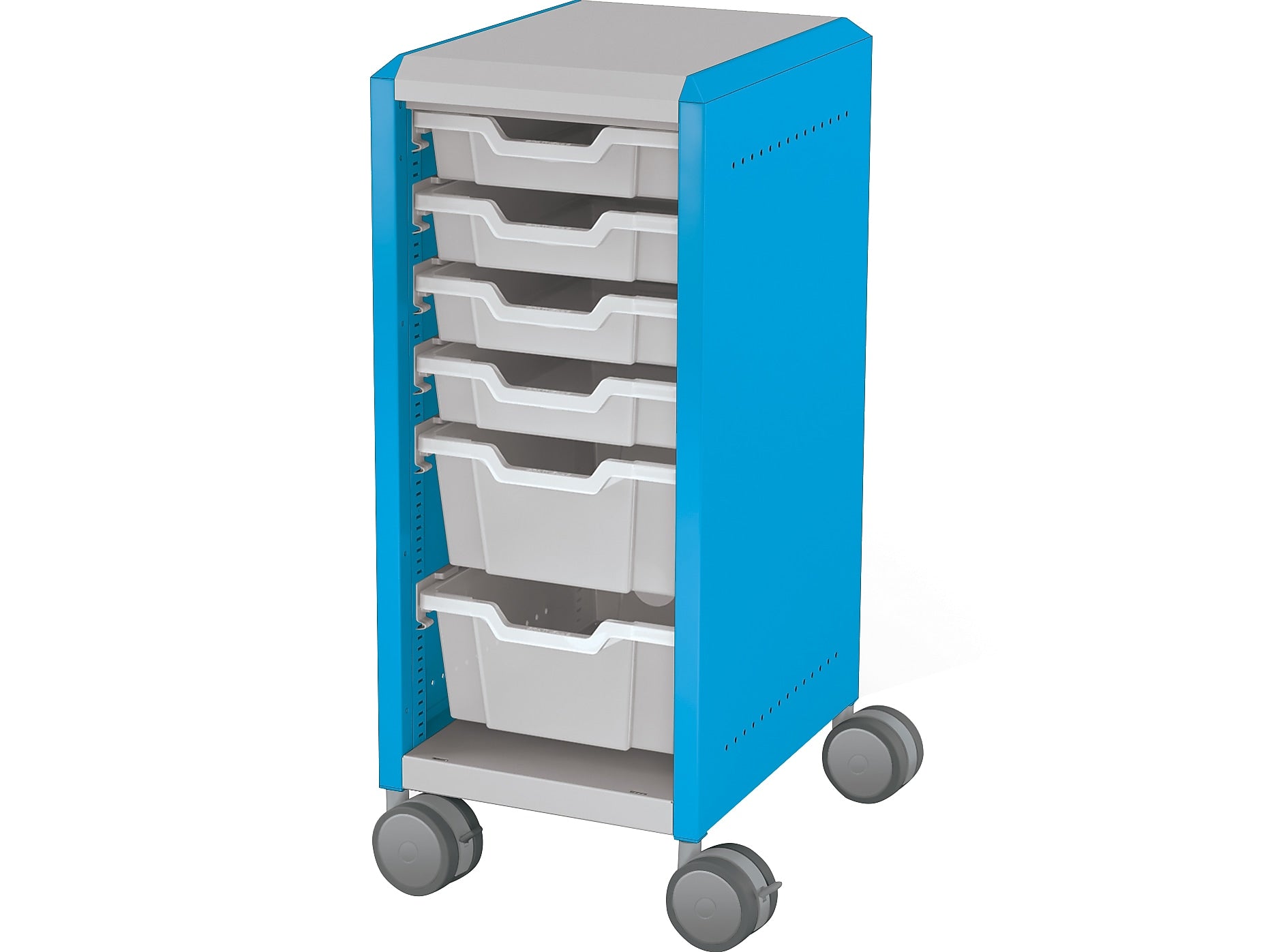 MooreCo Compass Mini H2 Mobile 6-Section Storage Cabinet, 36.13"H x 14.88"W x 19.13"D, Platinum/Blue Metal (B1A1E1C1X0)