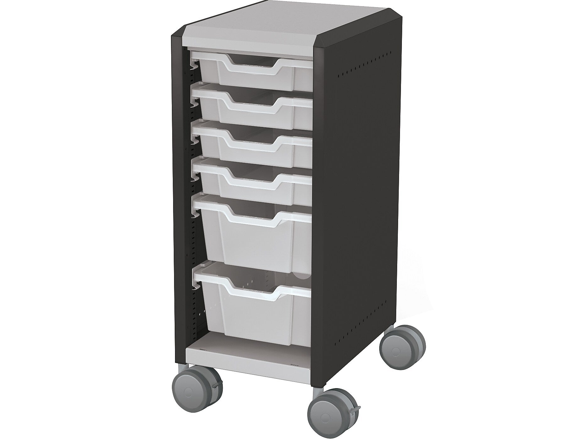 MooreCo Compass Mini H2 Mobile 6-Section Storage Cabinet, 36.13"H x 14.88"W x 19.13"D, Platinum/Black Metal (B1A1A1C1X0)