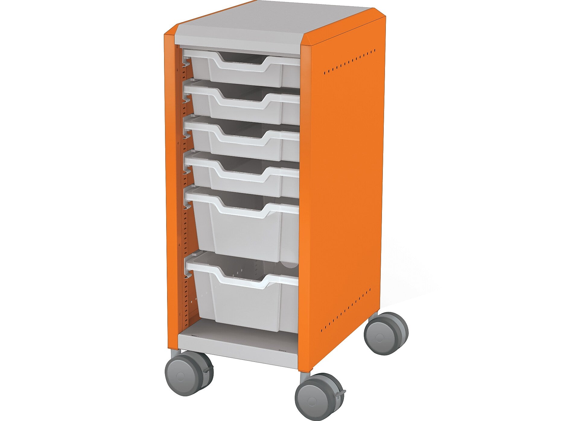MooreCo Compass Mini H2 Mobile 6-Section Storage Cabinet, 36.13"H x 14.88"W x 19.13"D, Platinum/Orange Metal (B1A1H1C1X0)