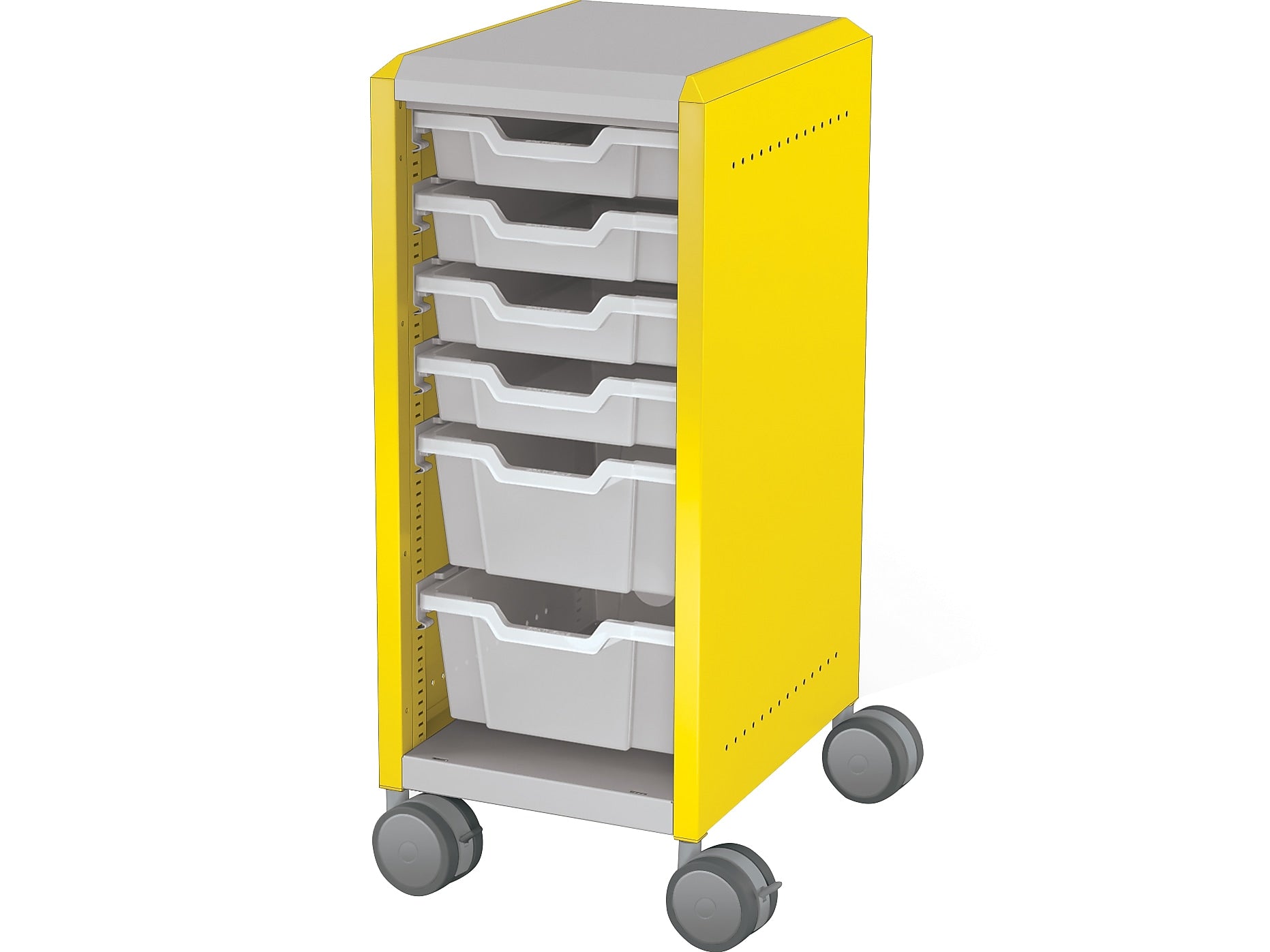 MooreCo Compass Mini H2 Mobile 6-Section Storage Cabinet, 36.13"H x 14.88"W x 19.13"D, Platinum/Yellow Metal (B1A1G1C1X0)