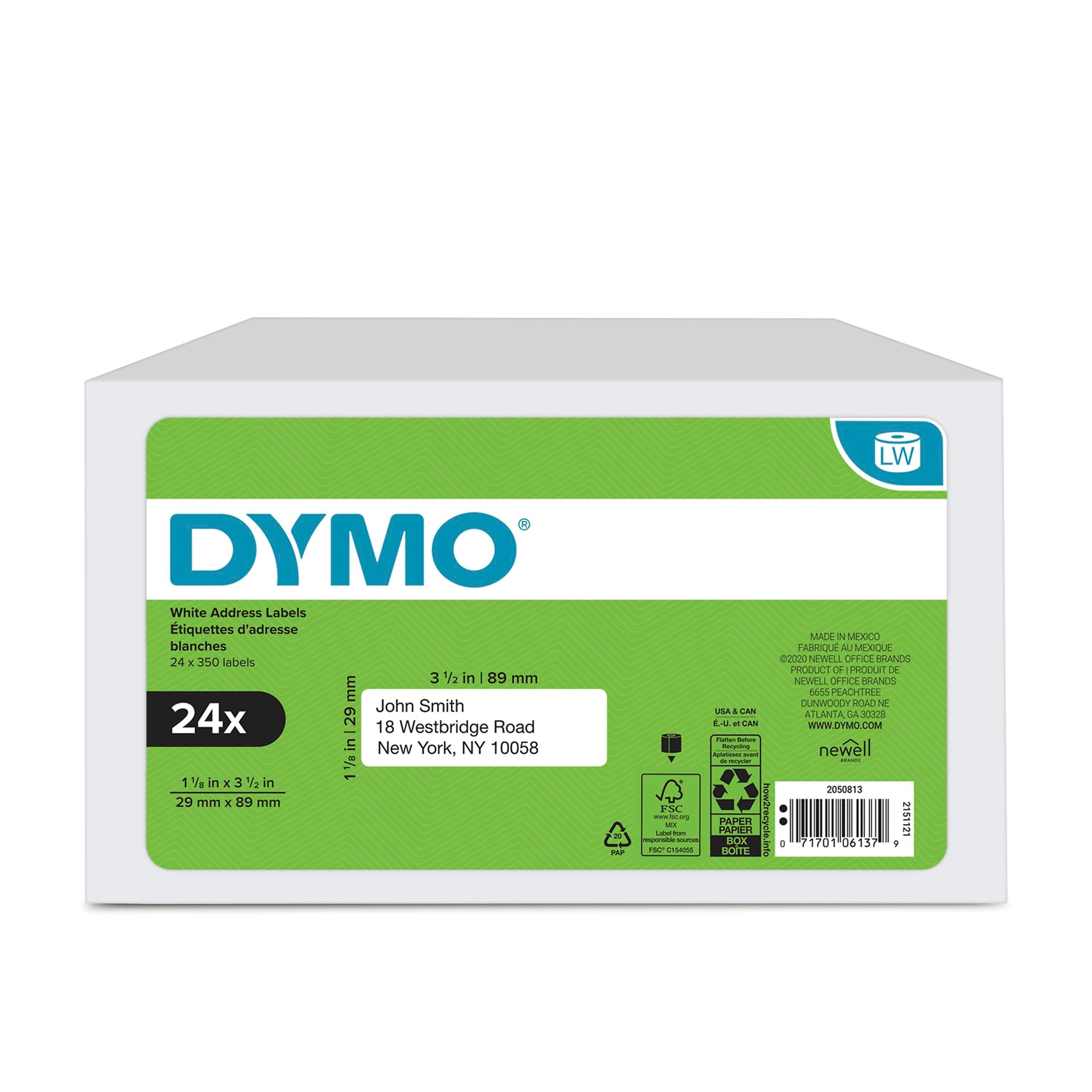 DYMO LabelWriter 2050813 Mailing Address Labels, 3-1/2" x 1-1/8", Black on White, 350 Labels/Roll, 24 Rolls/Box (2050813)