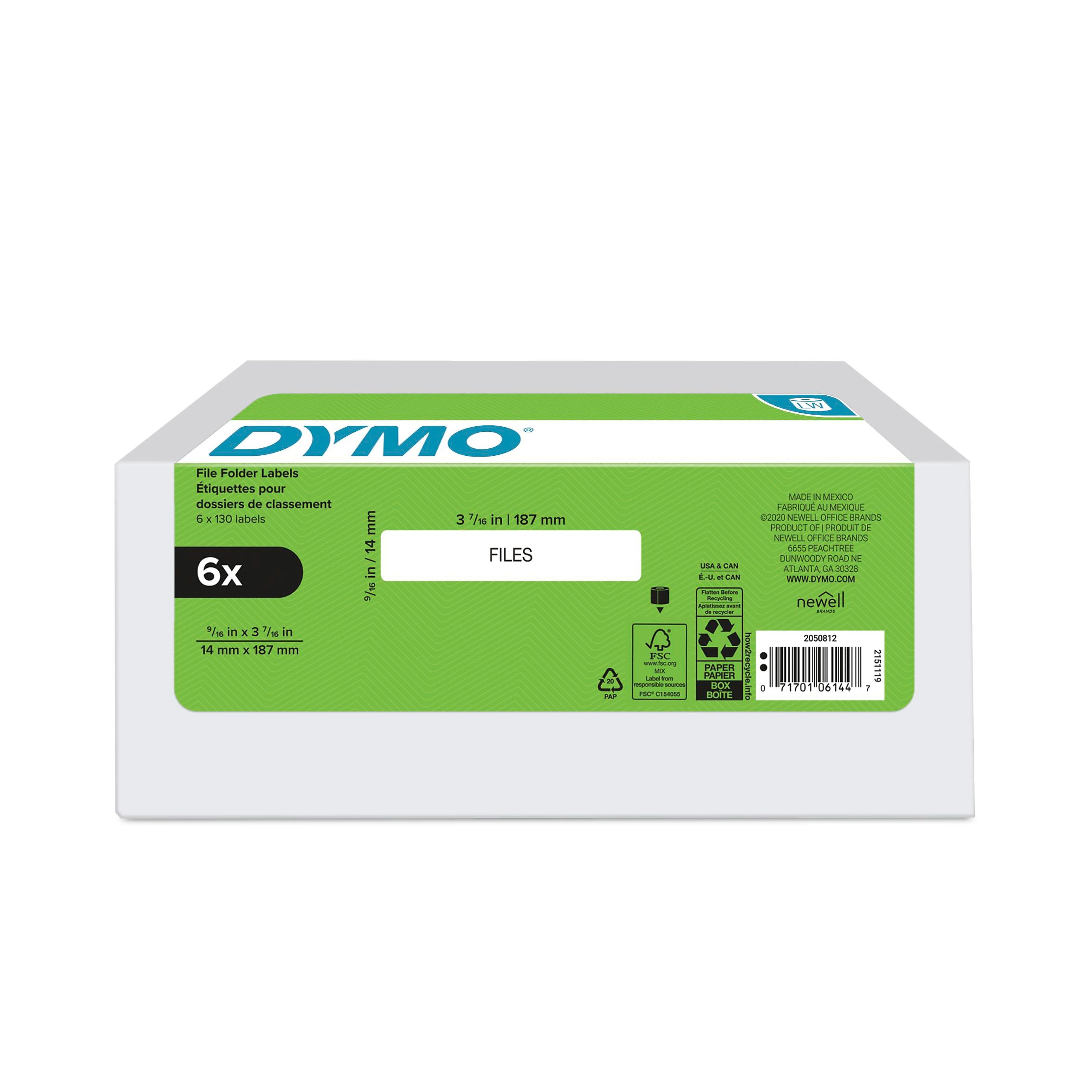 DYMO LabelWriter 2050812 File Folder Labels, 3-7/16" x 9/16", Black on White, 130 Labels/Roll, 6 Rolls/Box (2050812)