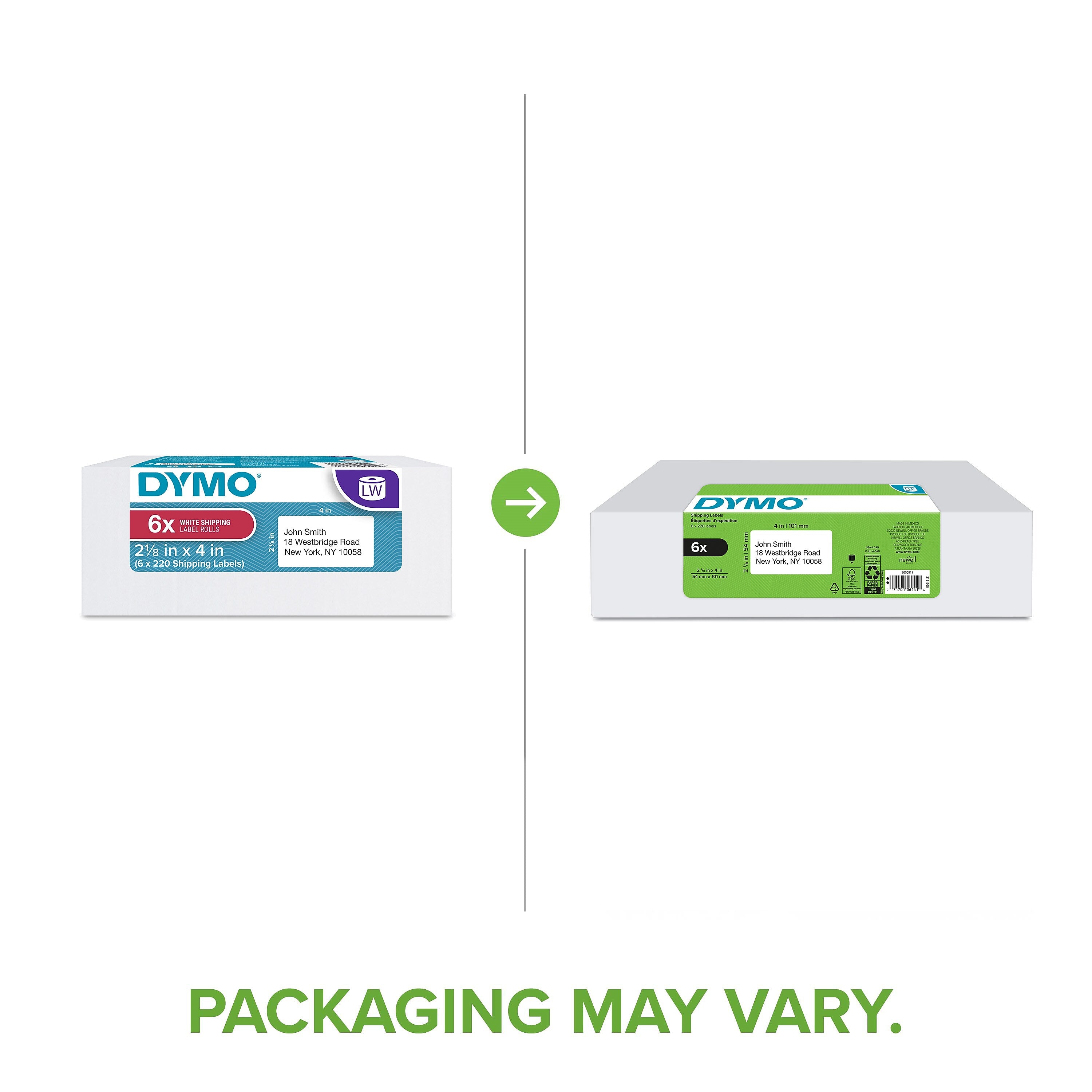 DYMO LabelWriter 2050811 Shipping Labels, 4" x 2-1/8", White, 220 Labels/Roll, 6 Rolls/Box (2050811)