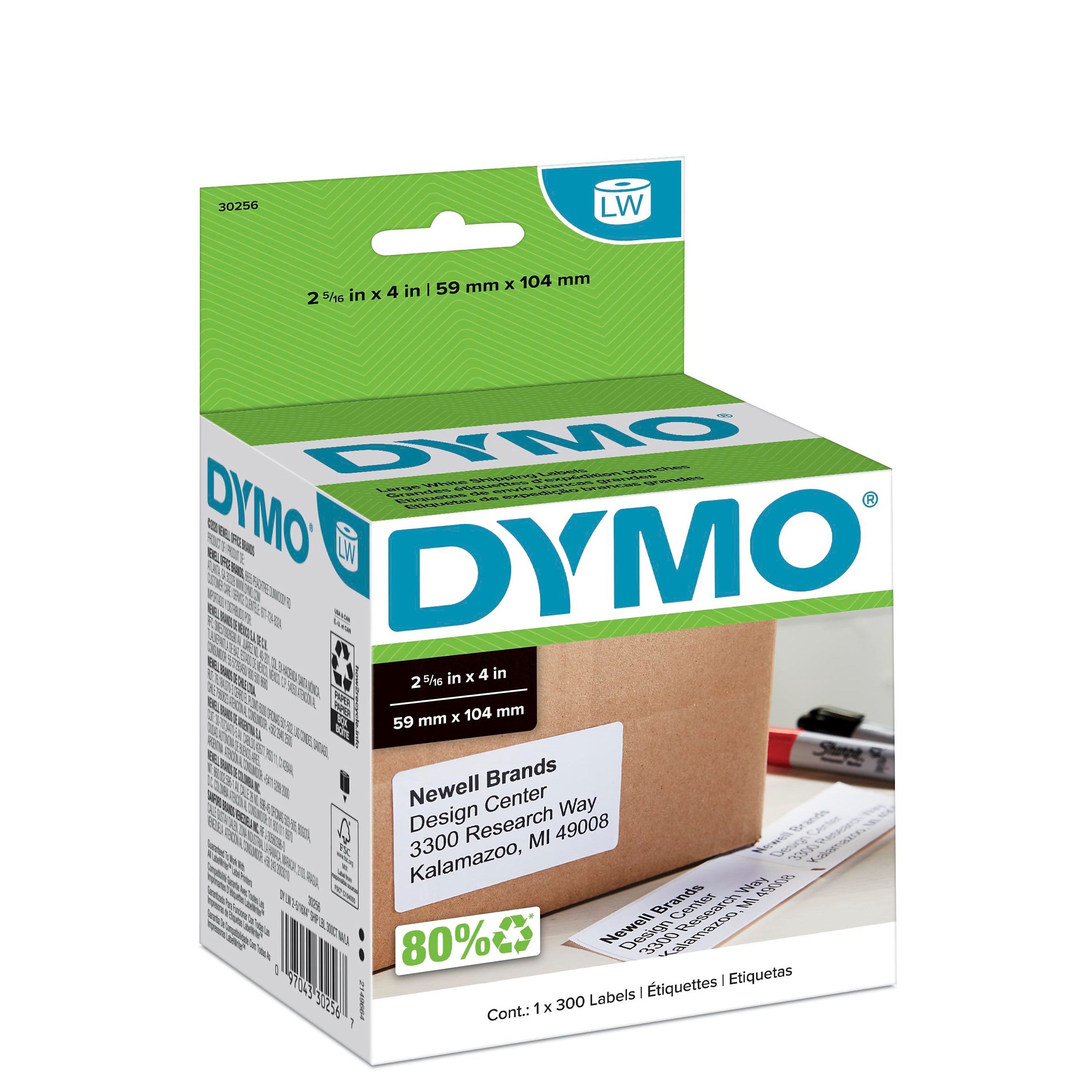 DYMO LabelWriter 30256 Large Shipping Labels, 4" x 2-5/16", Black on White, 300 Labels/Roll (30256)