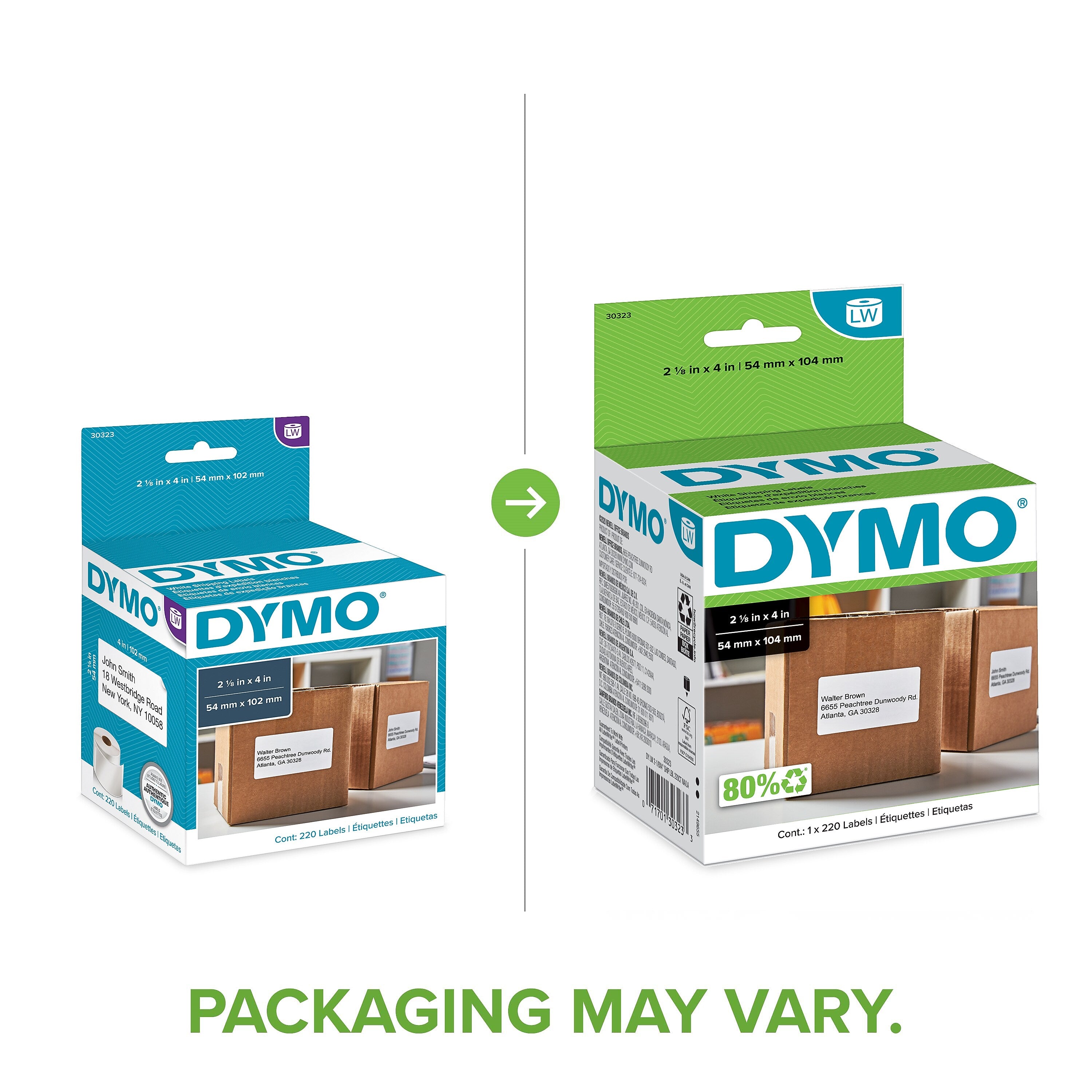 DYMO LabelWriter 30323 Shipping Labels, 4" x 2-1/8", White, 220 Labels/Roll (30323)