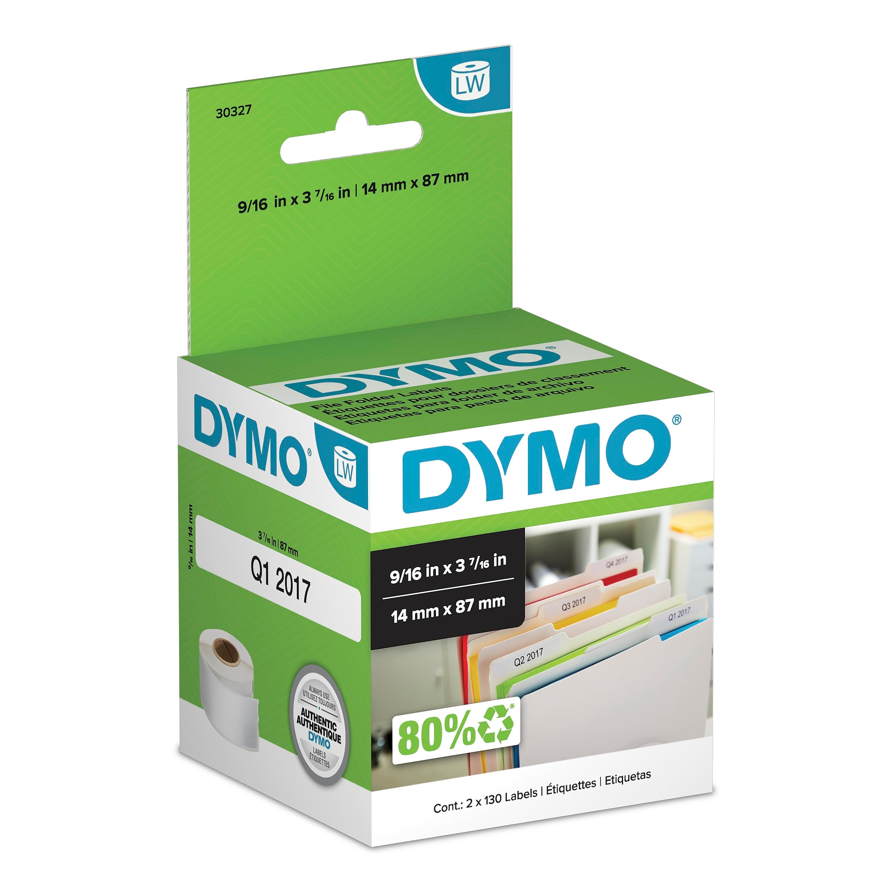 DYMO LabelWriter 30327 File Folder Labels, 3-7/16" x 9/16", Black on White, 130 Labels/Roll, 2 Rolls/Box (30327)