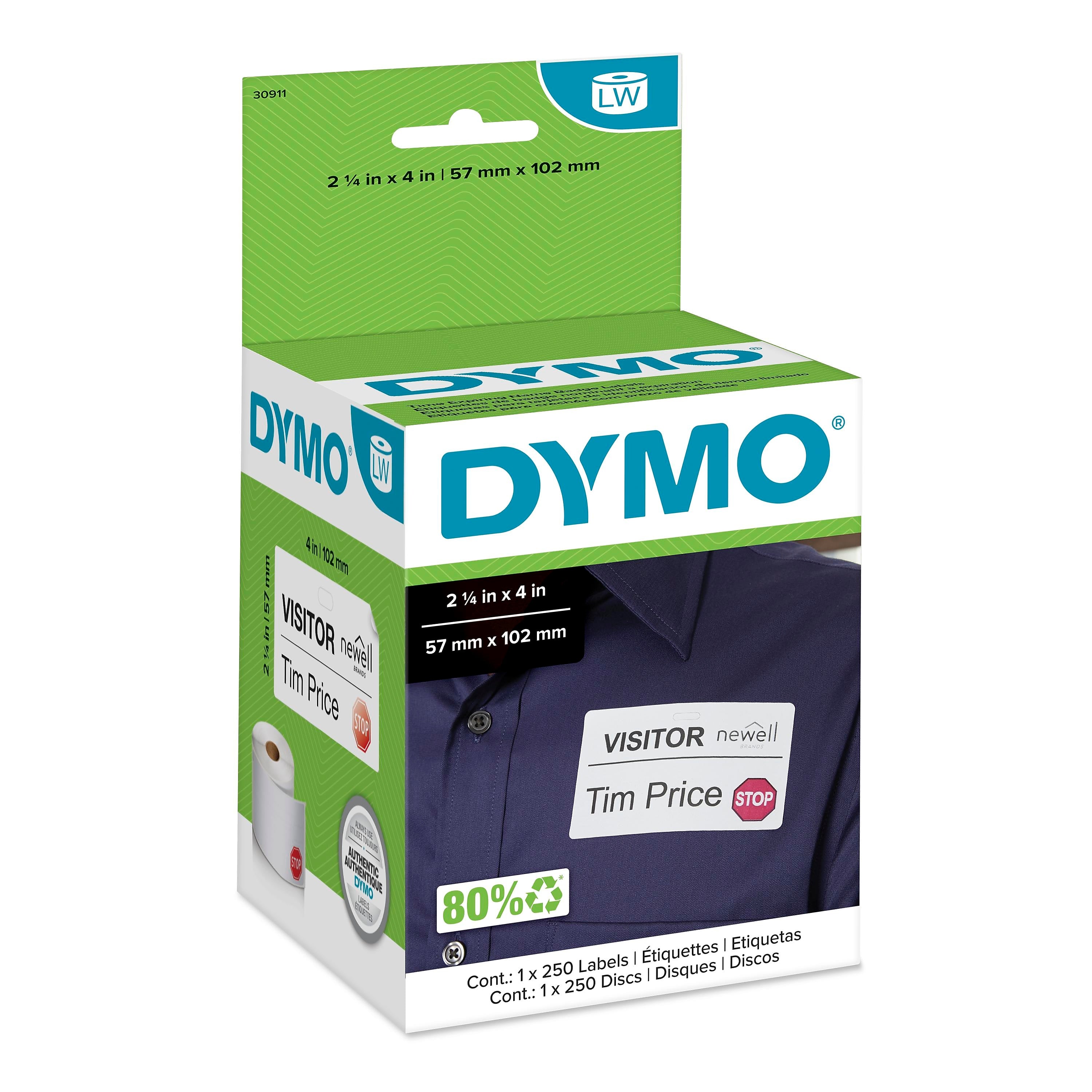 DYMO LabelWriter 30911 Time Expiring Name Badge Labels, 4" x 2-1/4", Black on White, 250 Labels/Roll (30911)
