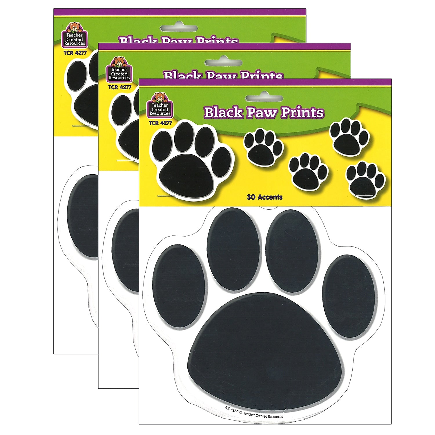 Teacher Created Resources Black Paw Prints Accents, 30 Per Pack, 3 Packs (TCR4277-3)