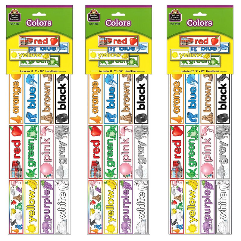 Teacher Created Resources Colors Headliners, 12 Per Pack, 3 Packs (TCR4482-3)