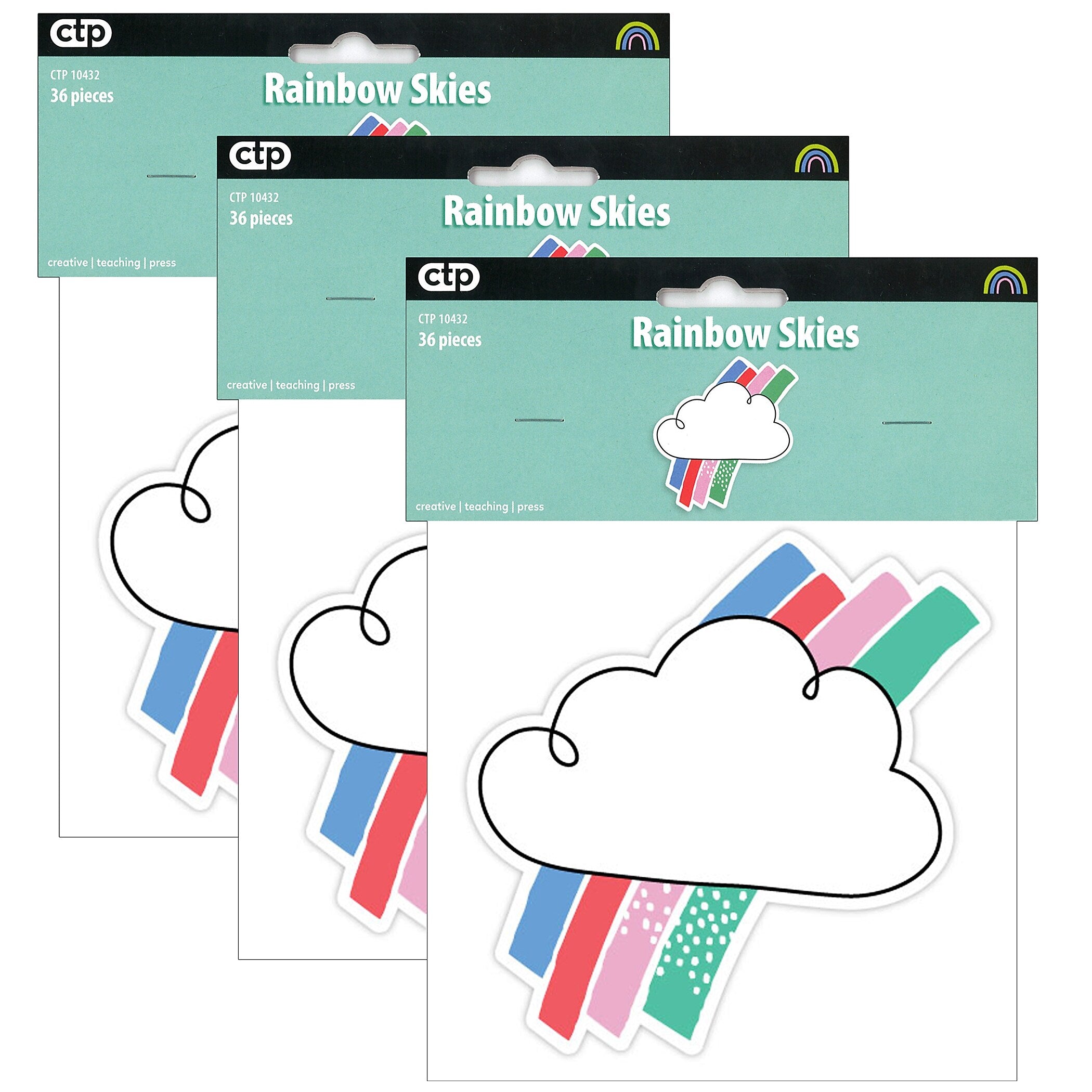 Creative Teaching Press Rainbow Skies 6" Designer Cut-Outs, 36 Per Pack, 3 Packs (CTP10432-3)