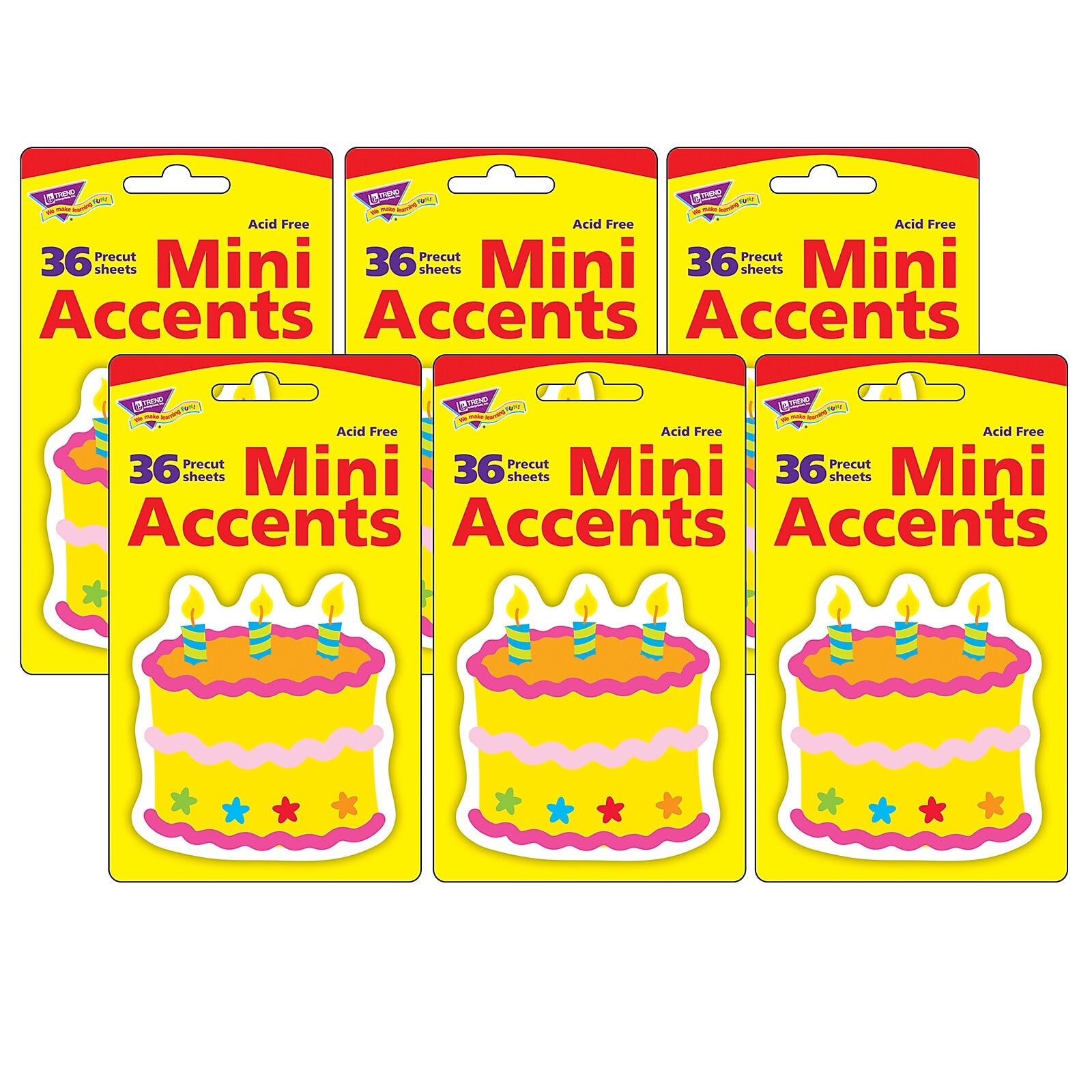 Trend Enterprises Birthday Cake Mini Accents, 36/Pack, 6 Packs/Bundle (T-10505-6)