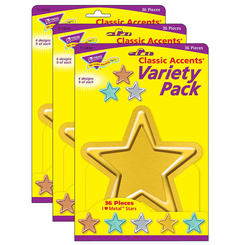 TREND I ♥ Metal™ Stars Classic Accents Variety Pack, 36 Per Pack, 3 Packs (T-10642-3)