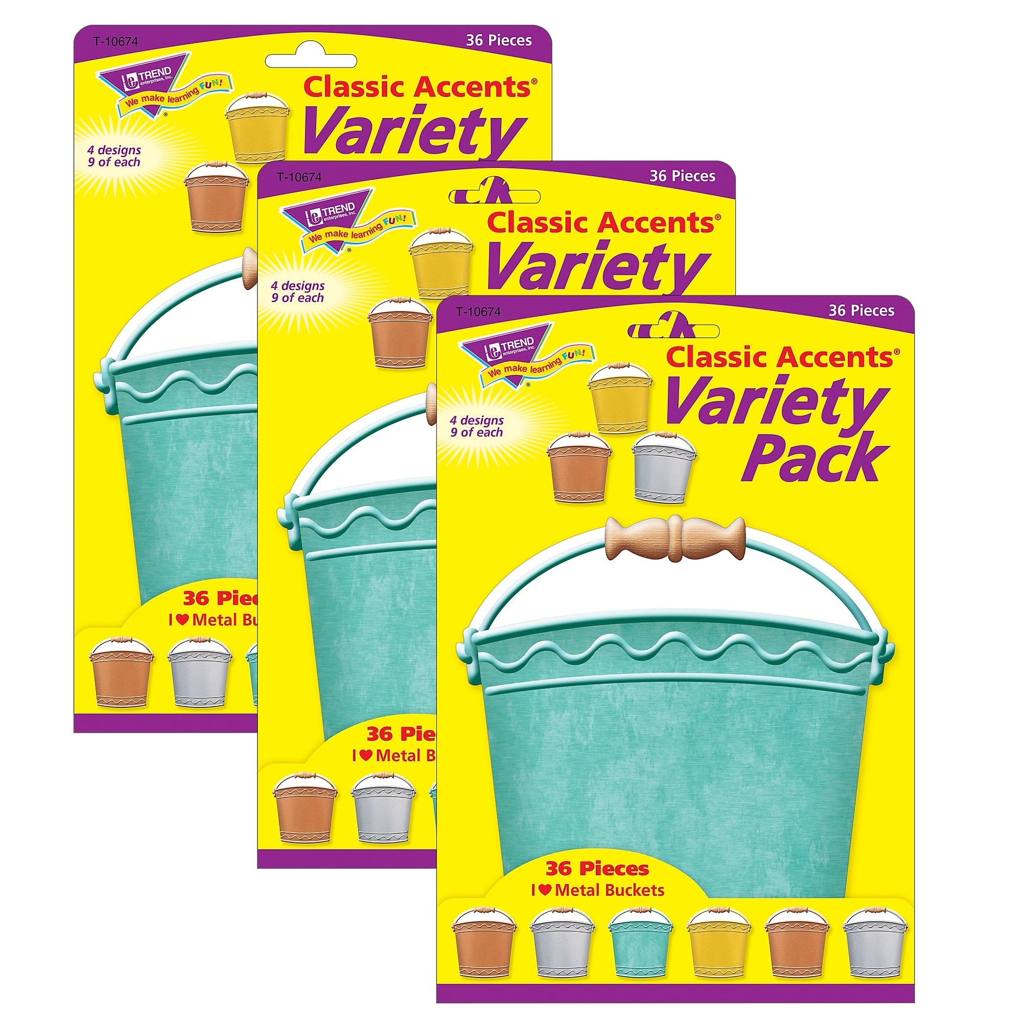 TREND I ♥ Metal Buckets Classic Accents Variety Pack, 36 Per Pack, 3 Packs (T-10674-3)