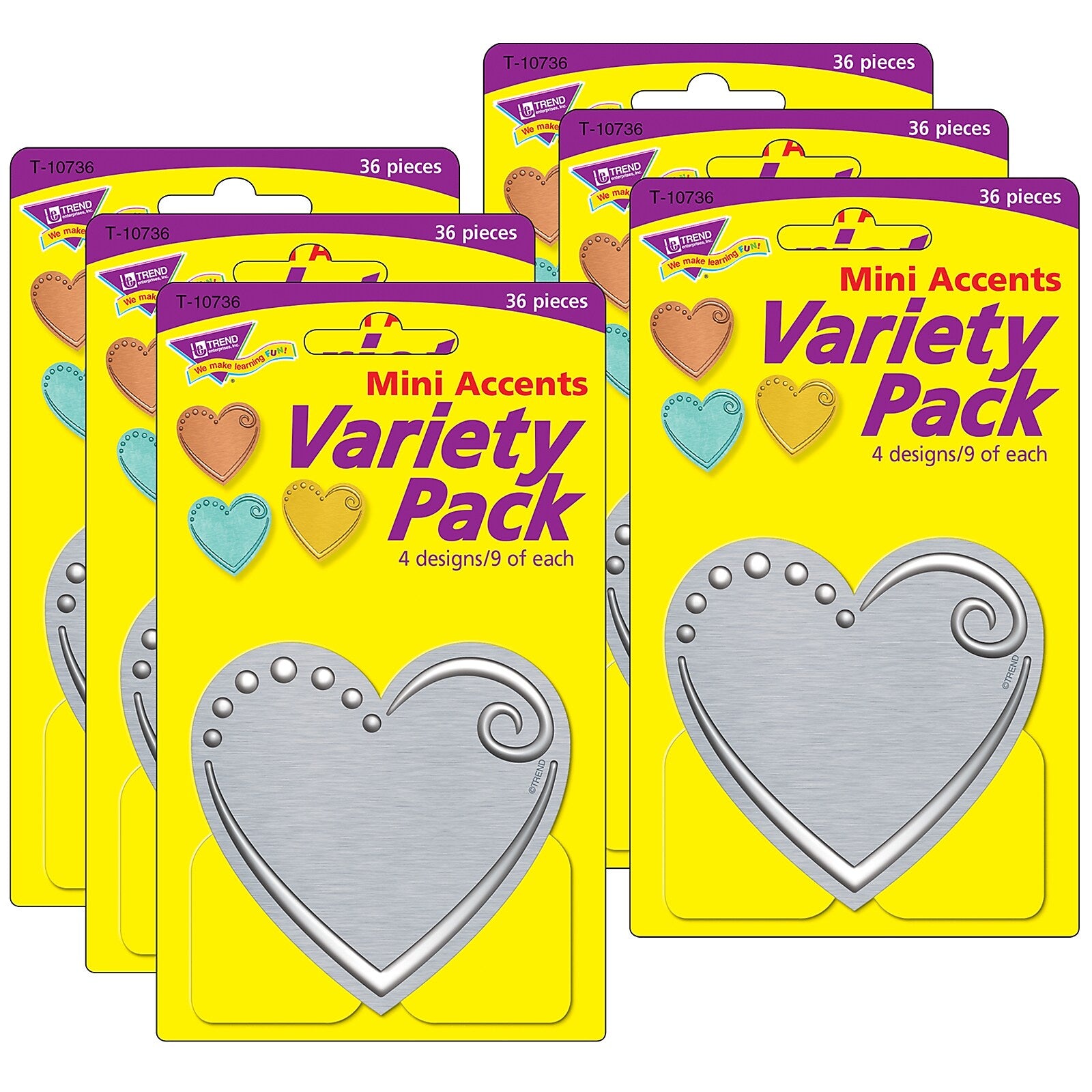 TREND I ♥ Metal™ Hearts Mini Accents Variety Pack, 36 Per Pack, 6 Packs (T-10736-6)