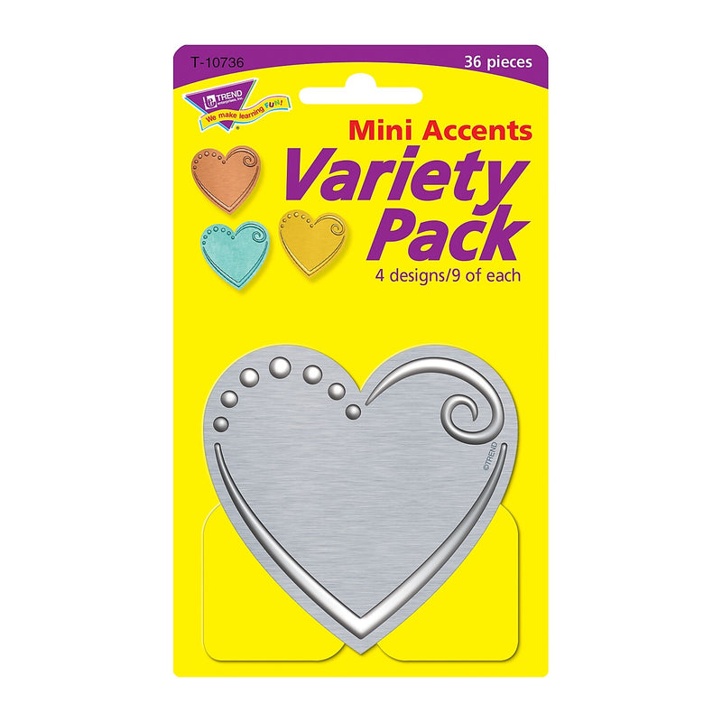 TREND I ♥ Metal™ Hearts Mini Accents Variety Pack, 36 Per Pack, 6 Packs (T-10736-6)