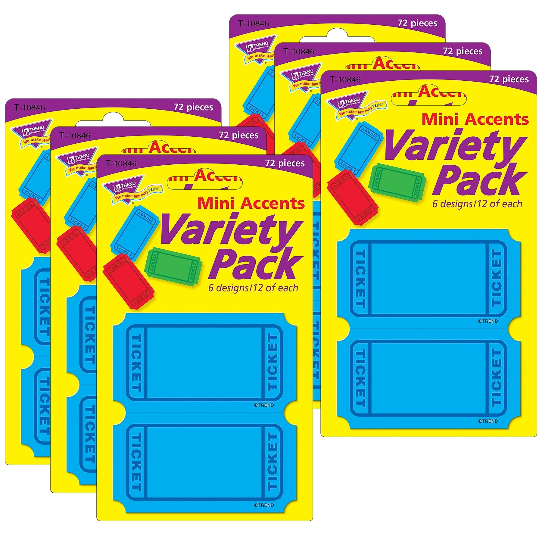 TREND Winning Tickets Mini Accents Variety Pack, 72 Per Pack, 6 Packs (T-10846-6)