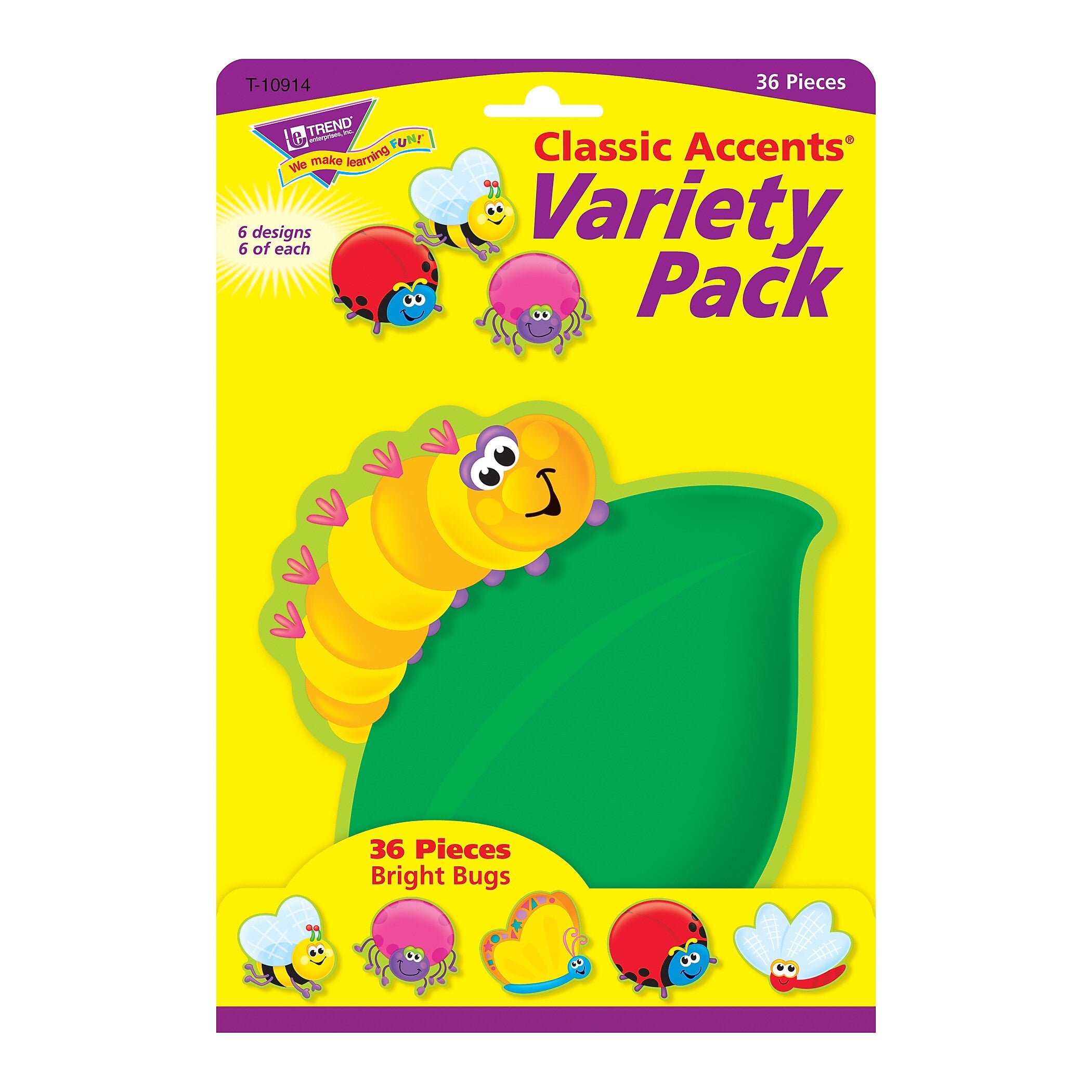 TREND Bright Bugs Classic Accents Variety Pack, 36 Per Pack, 3 Packs (T-10914-3)