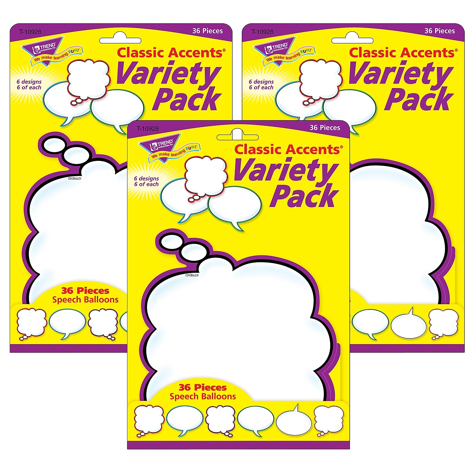 TREND Speech Balloons Classic Accents Variety Pack, 36 Per Pack, 3 Packs (T-10928-3)