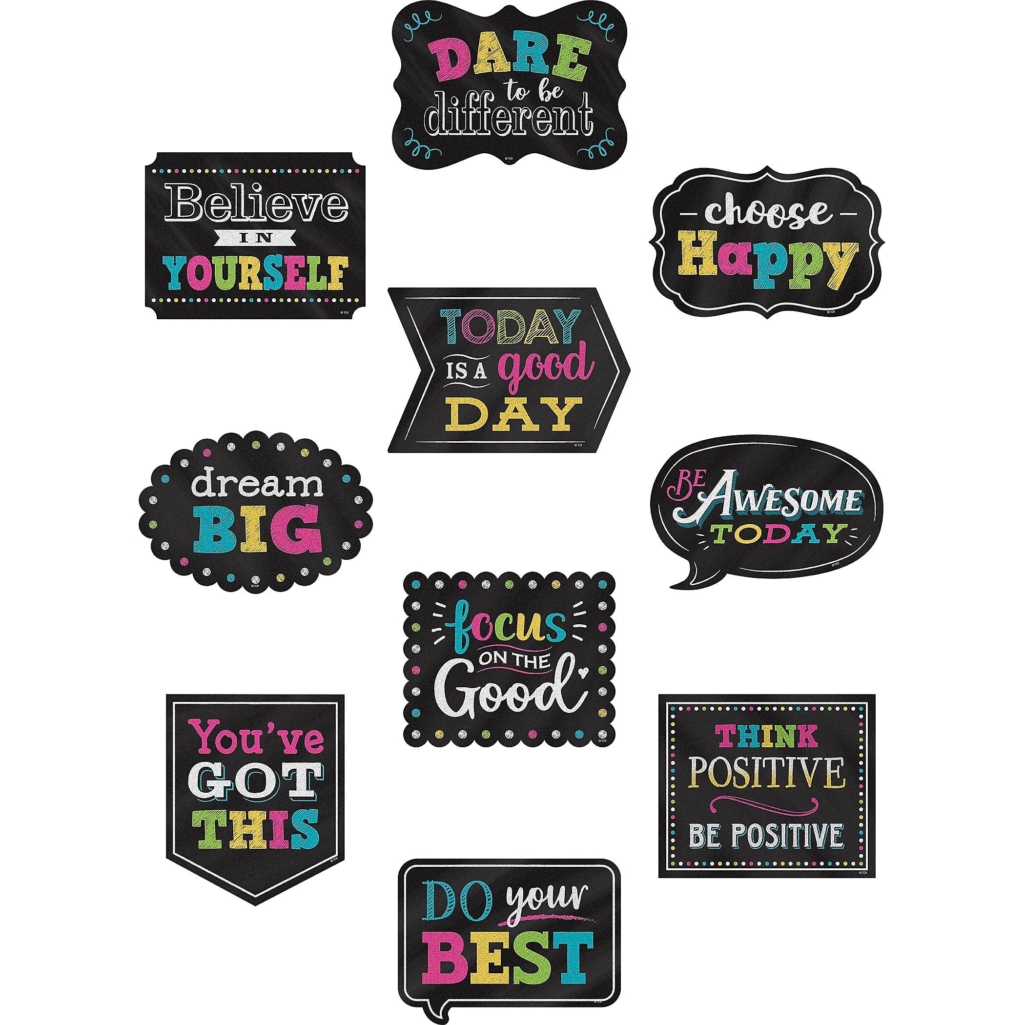 Teacher Created Resources Chalkboard Brights Positive Sayings Accents, 30 Per Pack, 3 Packs (TCR5576-3)