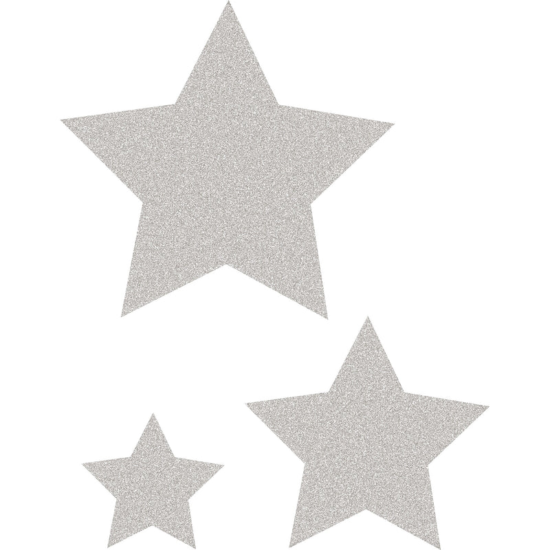 Teacher Created Resources Silver Glitz Stars Accents, Assorted Sizes, 30 Per Pack, 3 Packs (TCR77026-3)