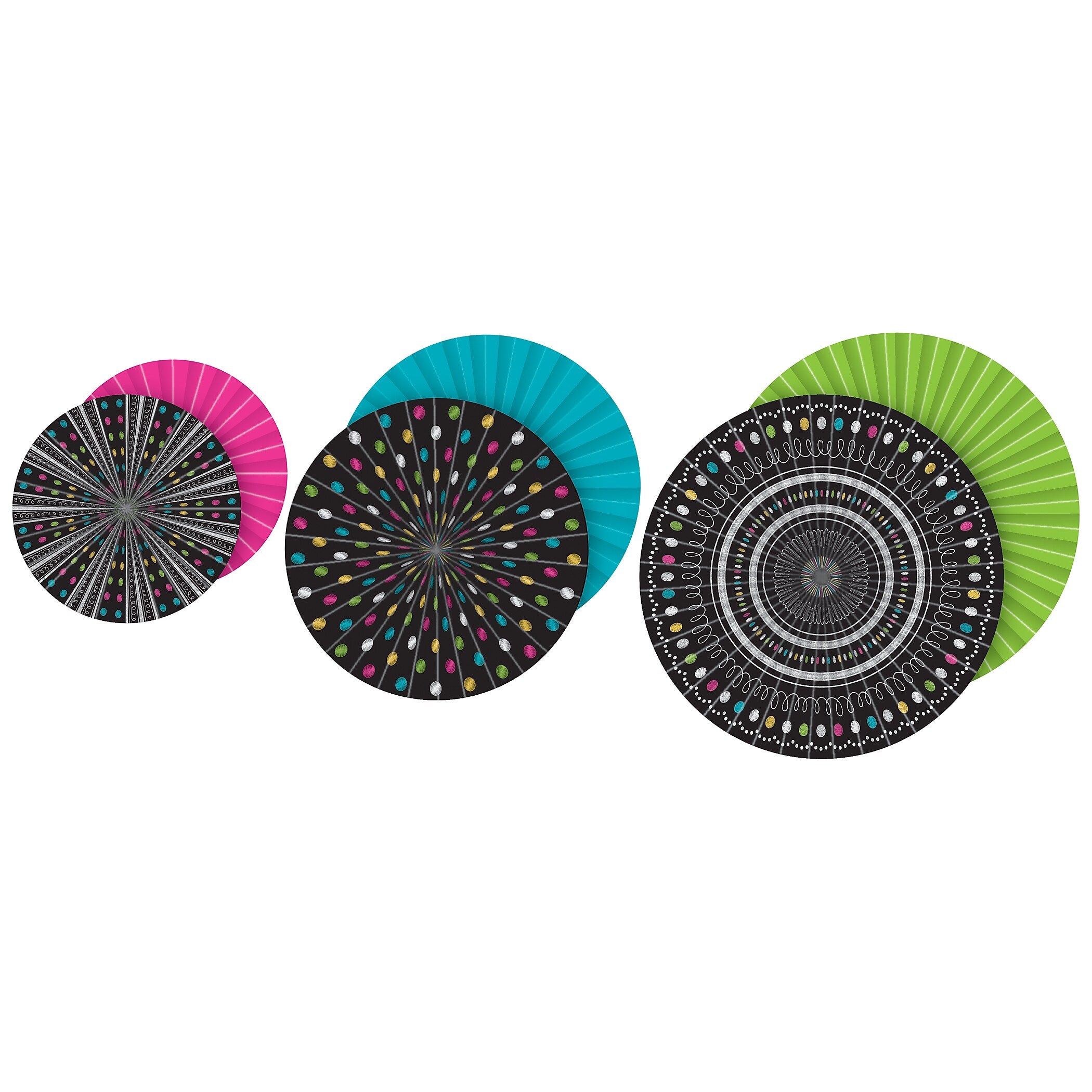 Teacher Created Resources Chalkboard Brights Hanging Paper Fans, 3 Per Pack, 3 Packs (TCR77104-3)