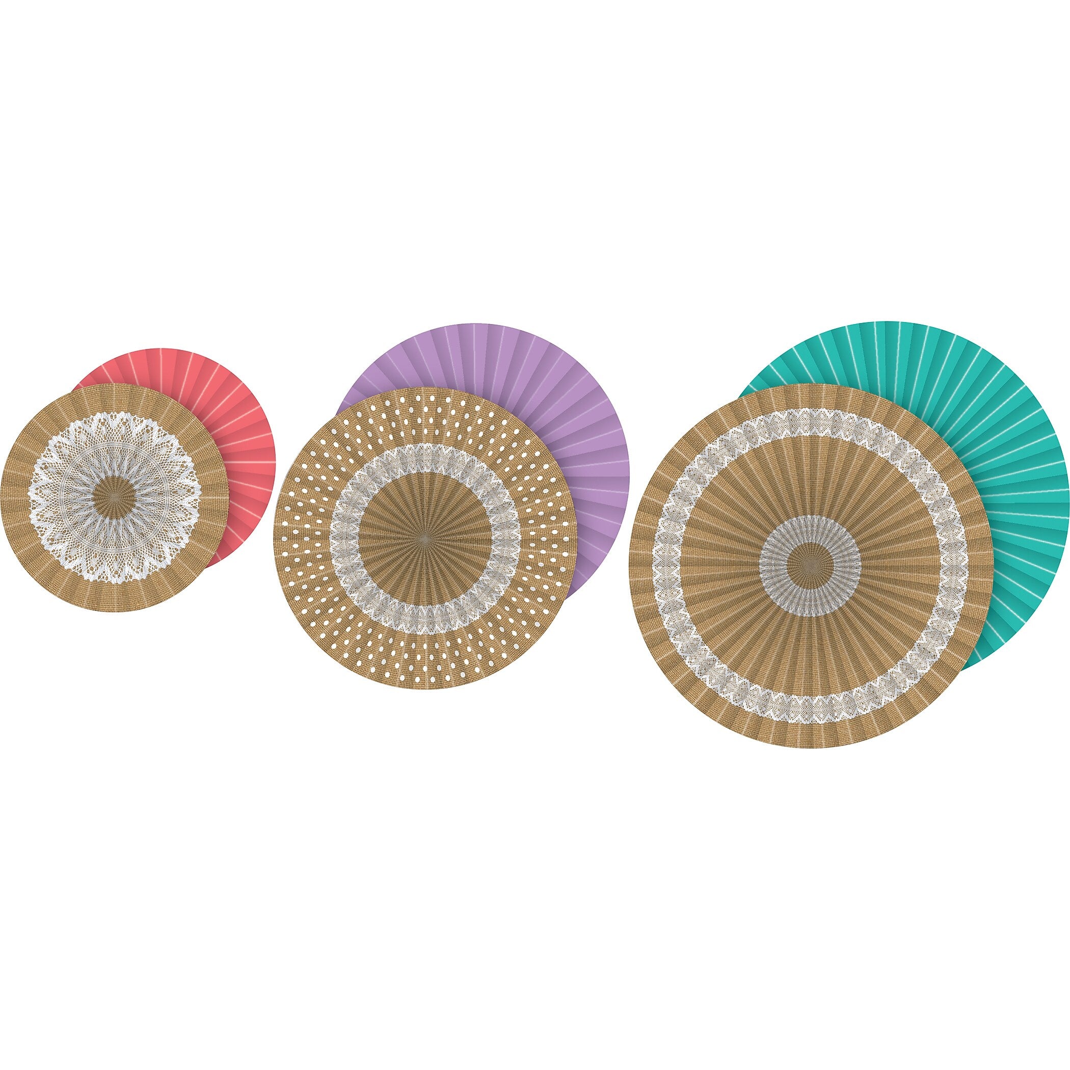 Teacher Created Resources Shabby Chic Burlap Design Hanging Paper Fans, 3 Per Pack, 3 Packs (TCR77168-3)