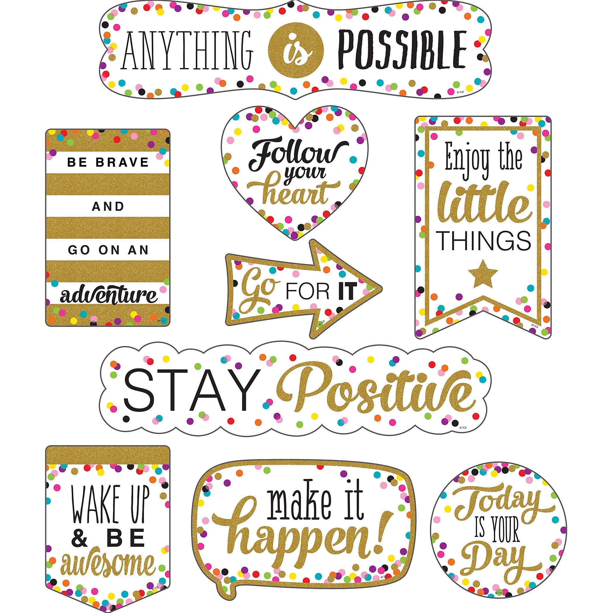 Teacher Created Resources Clingy Thingies Confetti Positive Sayings Accents, 10 Pieces Per Pack, 2 Packs (TCR77326-2)