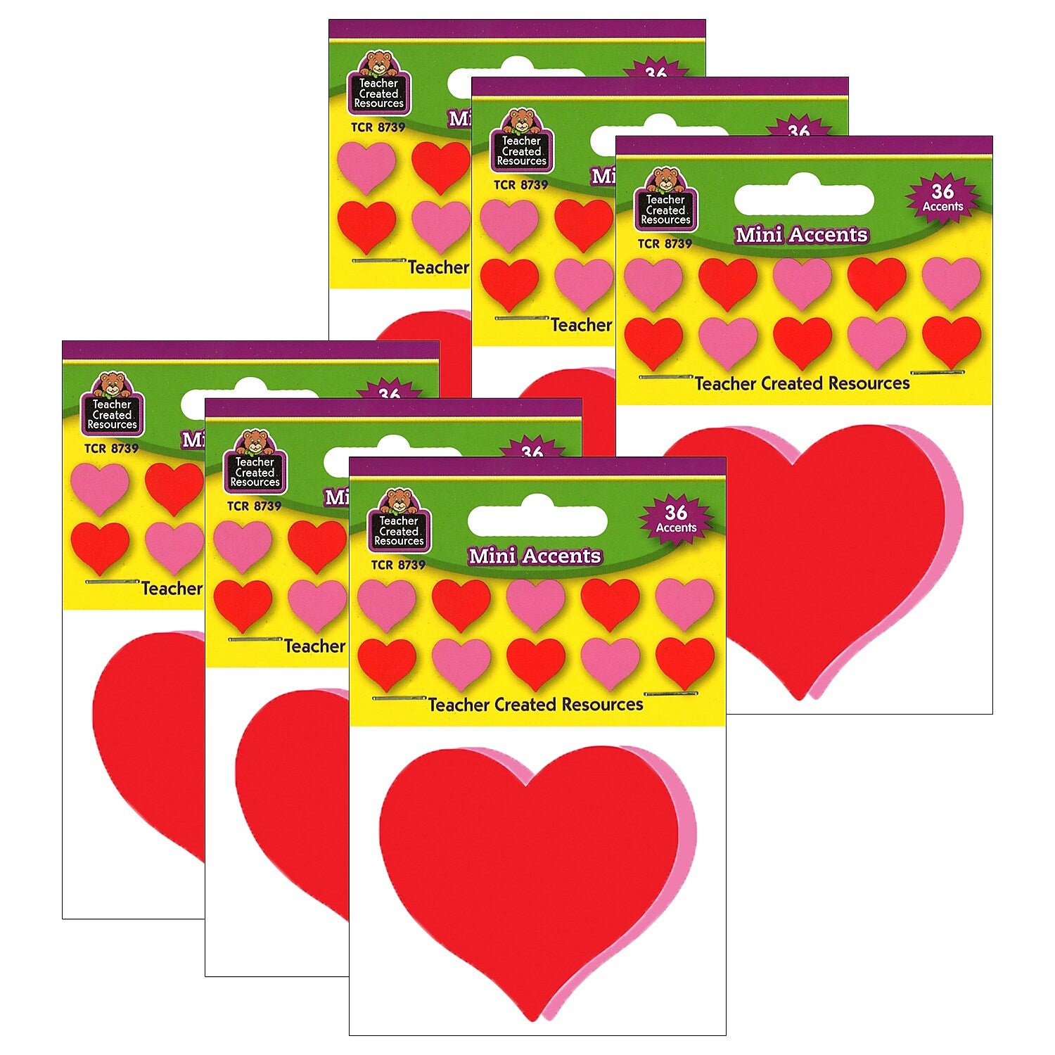 Teacher Created Resources Hearts Mini Accents, 36 Per Pack, 6 Packs (TCR8739-6)