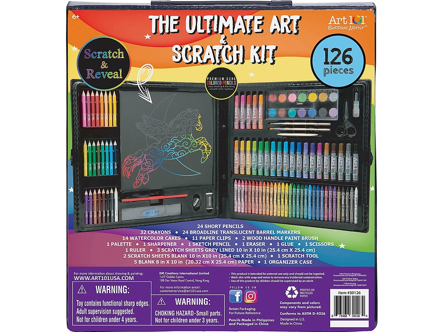 Art 101 Budding Artist Ultimate Art and Scratch Art Kit, Assorted Colors, 126 Pieces (30126)