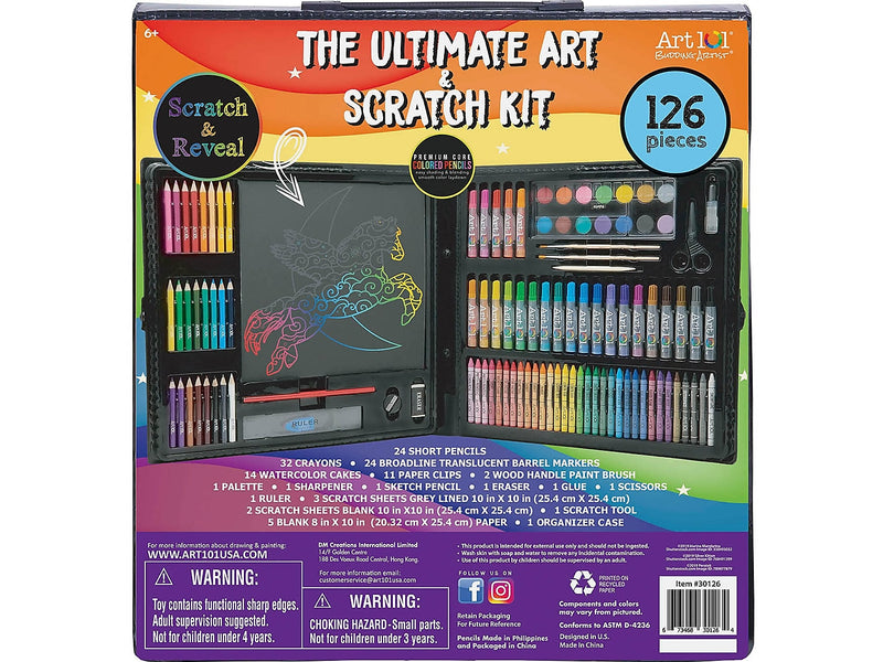 Art 101 Budding Artist Ultimate Art and Scratch Art Kit, Assorted Colors, 126 Pieces (30126)