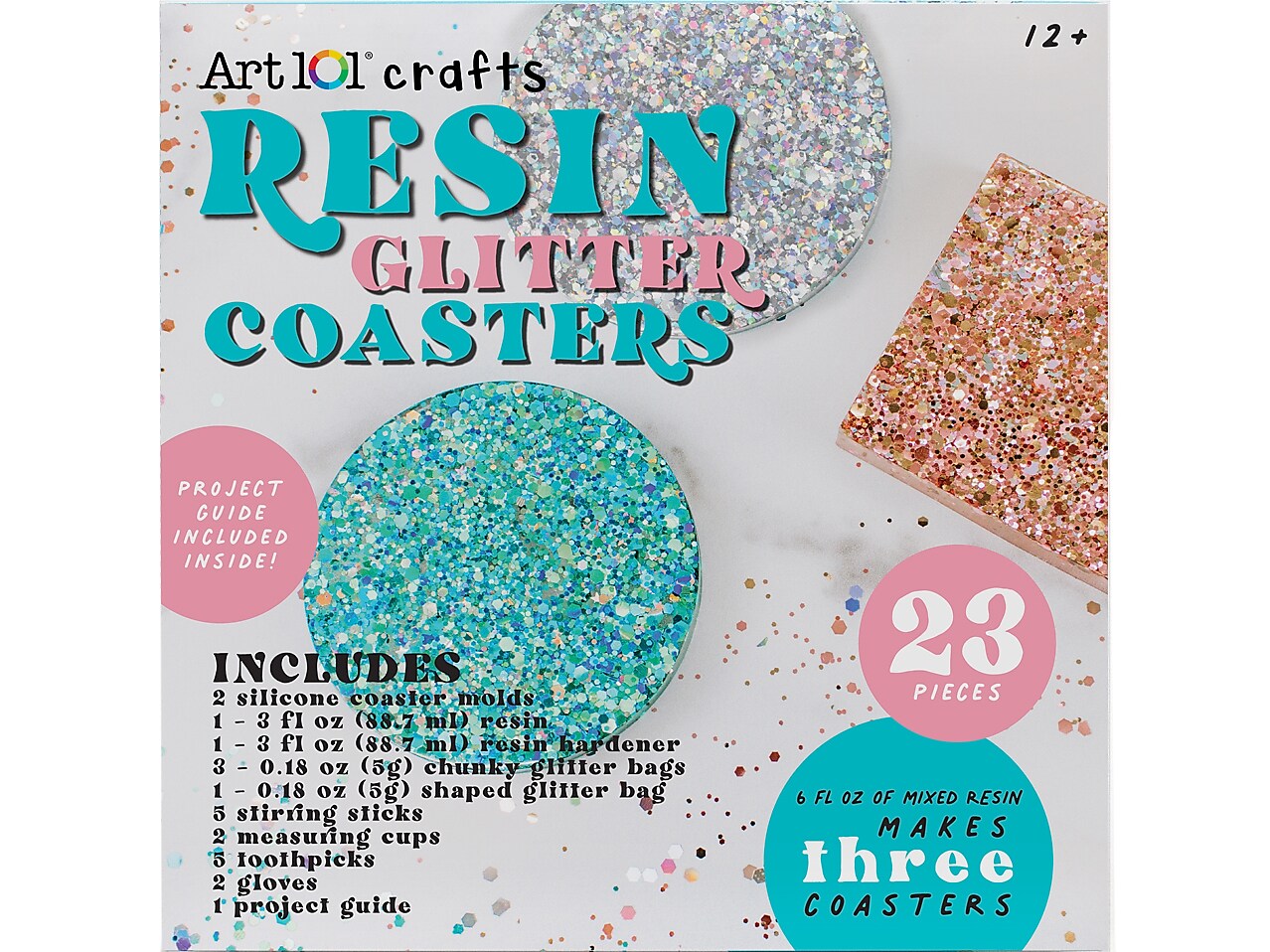 Art 101 Crafts Resin Glitter Coaster Kit, Assorted Colors, 6/Carton (40064)