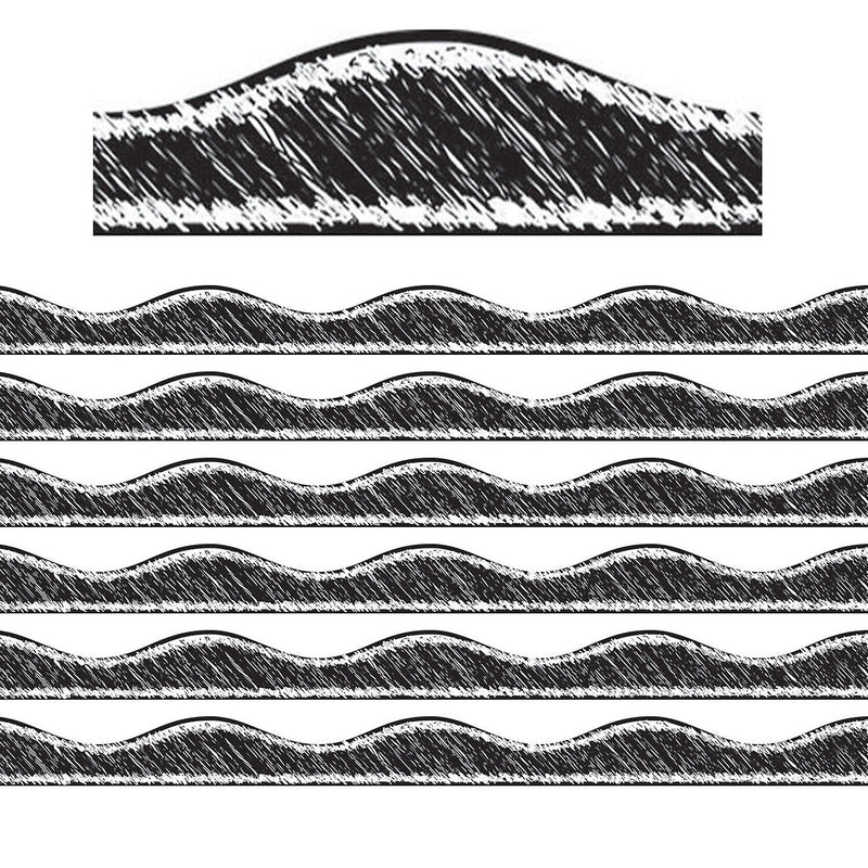 Ashley Productions Magnetic Scalloped Border, 1" x 72', Black Scribble Chalk (ASH10212-6)