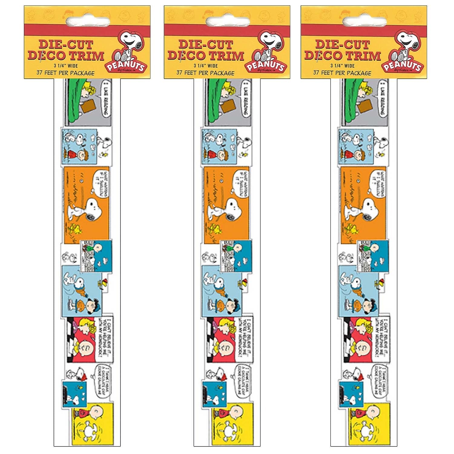 Eureka Peanuts Comic Blocks Extra Wide Die Cut Deco Trim®, 37 Feet Per Pack, 3 Packs (EU-845072-3)