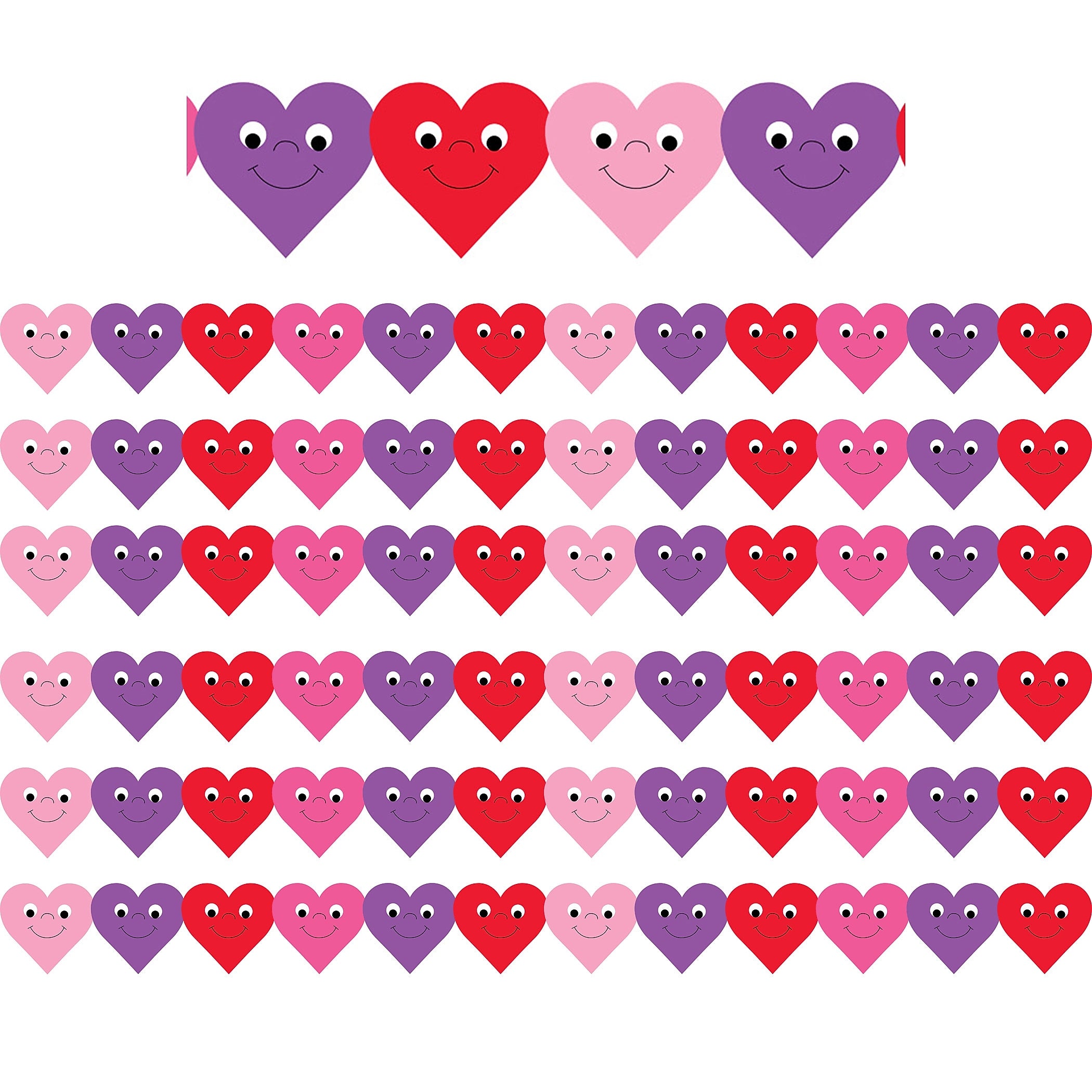 Hygloss Happy Hearts Die-Cut Classroom Border, 3" x 36', 6 Packs (HYG33618-6)
