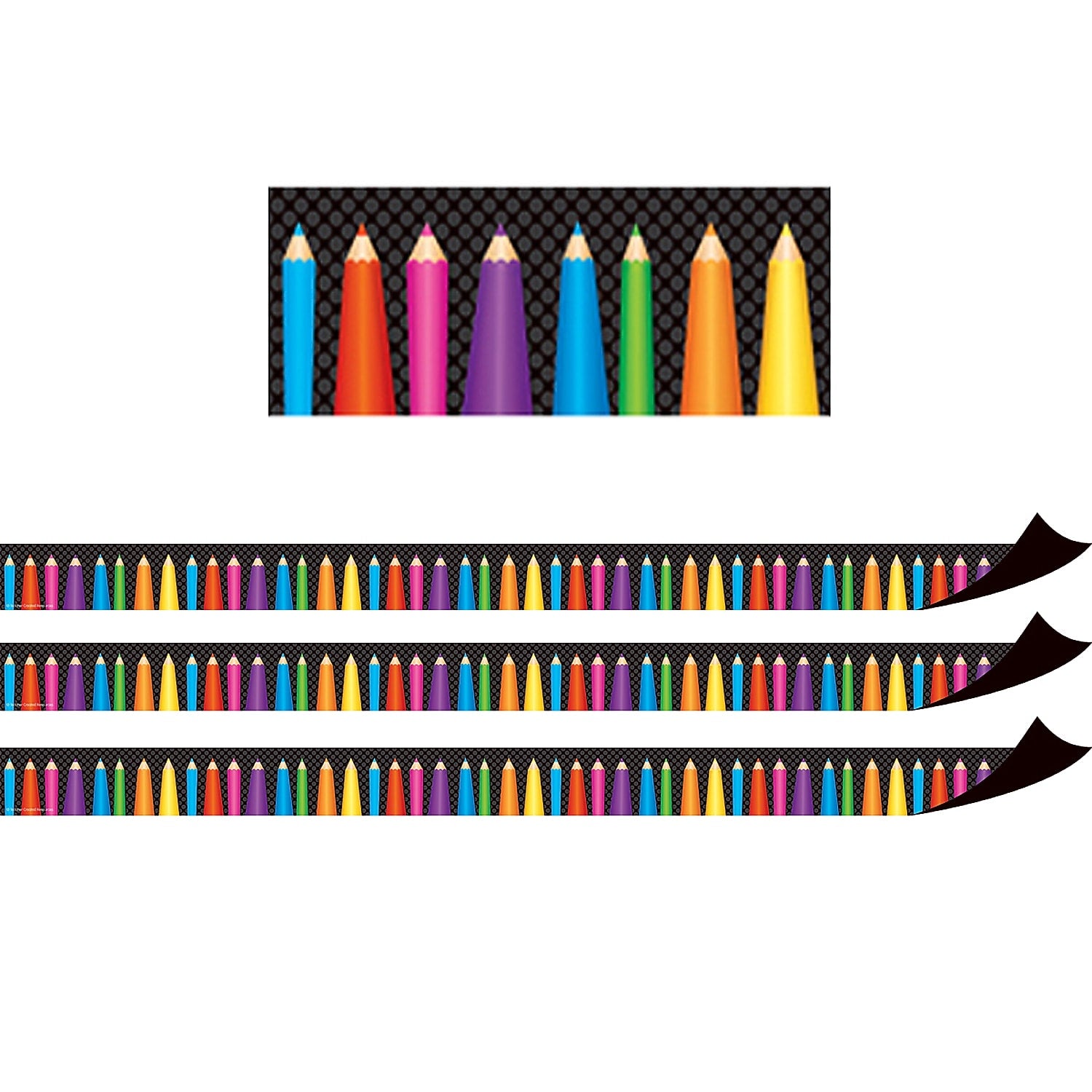Teacher Created Resources® Magnetic Borders, Colored Pencils, 24 Feet Per Pack, 3 Packs (TCR77127-3)