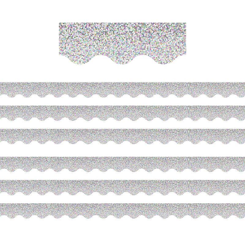 Teacher Created Resources Scalloped Border, 2.19" x 210', Silver Sparkle (TCR8765-6)
