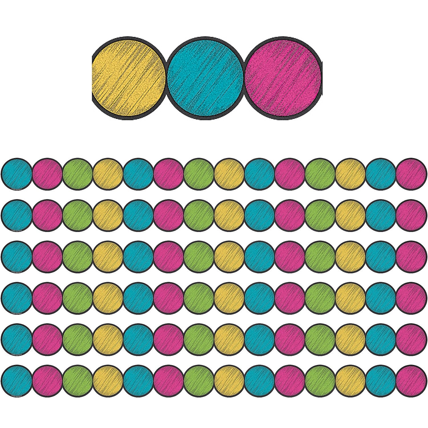 Teacher Created Resources Chalkboard Brights Circles Die-Cut Border Trim, 35 Feet Per Pack, 6 Packs (TCR3498-6)