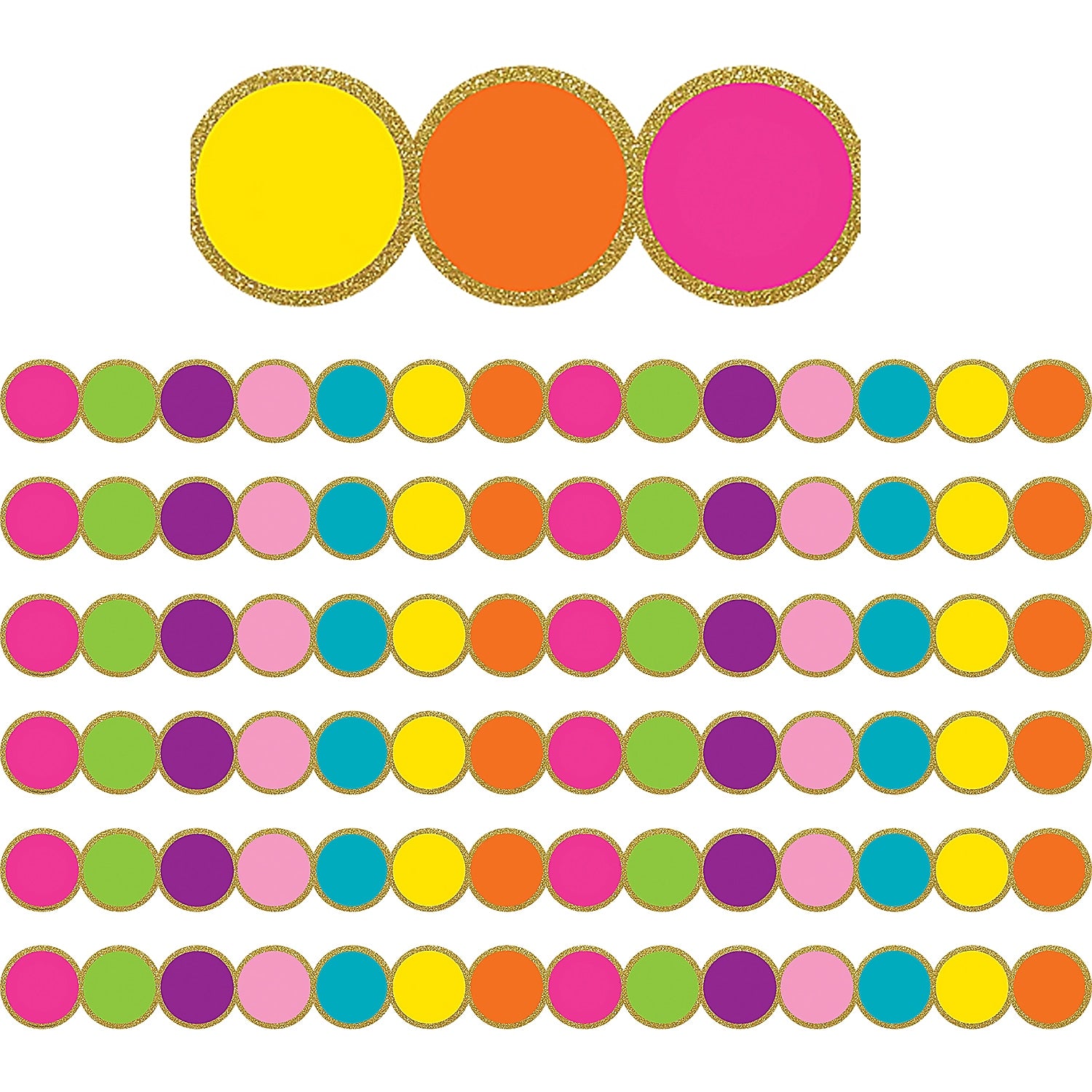 Teacher Created Resources Confetti Circles Die-Cut Border Trim, 35 Feet Per Pack, 6 Packs (TCR3571-6)