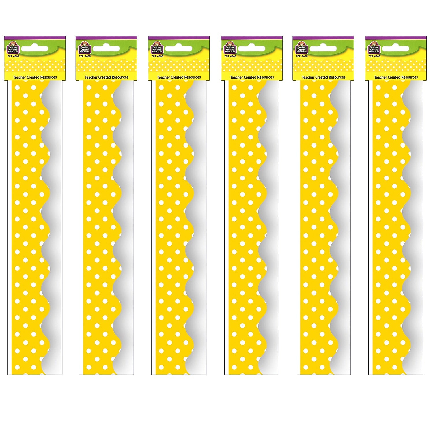 Teacher Created Resources Yellow Mini Polka Dots Border Trim, 35 Feet Per Pack, 6 Packs (TCR4668-6)