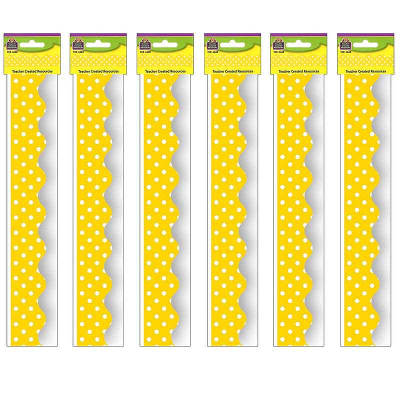 Teacher Created Resources Yellow Mini Polka Dots Border Trim, 35 Feet Per Pack, 6 Packs (TCR4668-6)