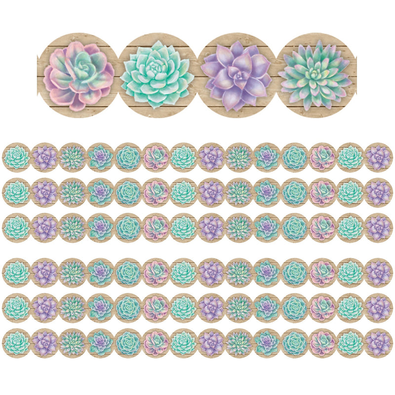 Teacher Created Resources Rustic Bloom Die-Cut Border, 2.75" x 210', Succulents (TCR8591-6)