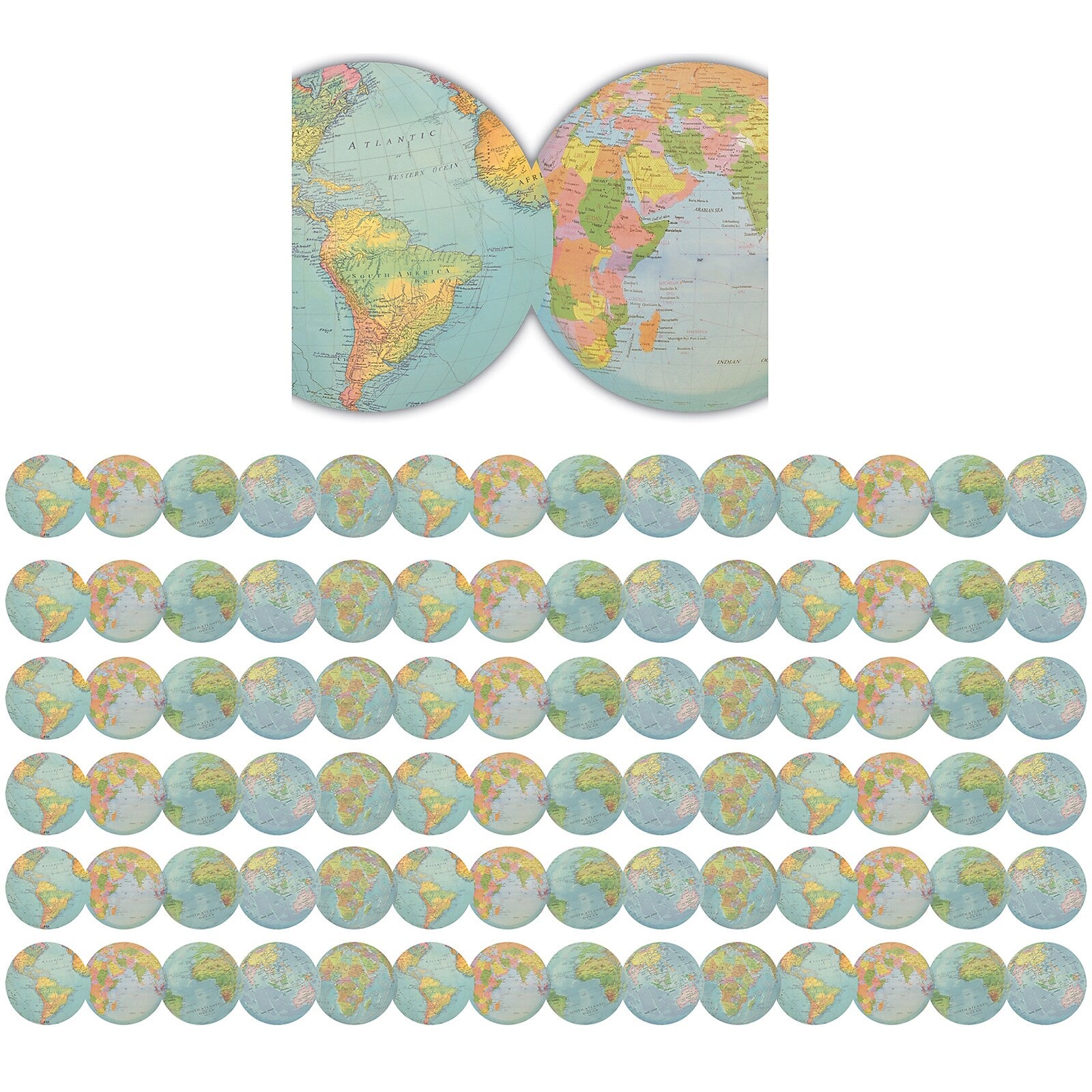 Teacher Created Resources Die-Cut Border, 2.75" x 210', Travel the Map Globes (TCR8640-6)