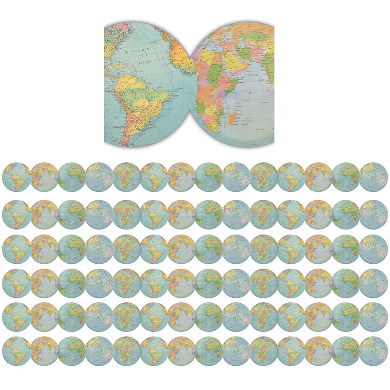 Teacher Created Resources Die-Cut Border, 2.75" x 210', Travel the Map Globes (TCR8640-6)