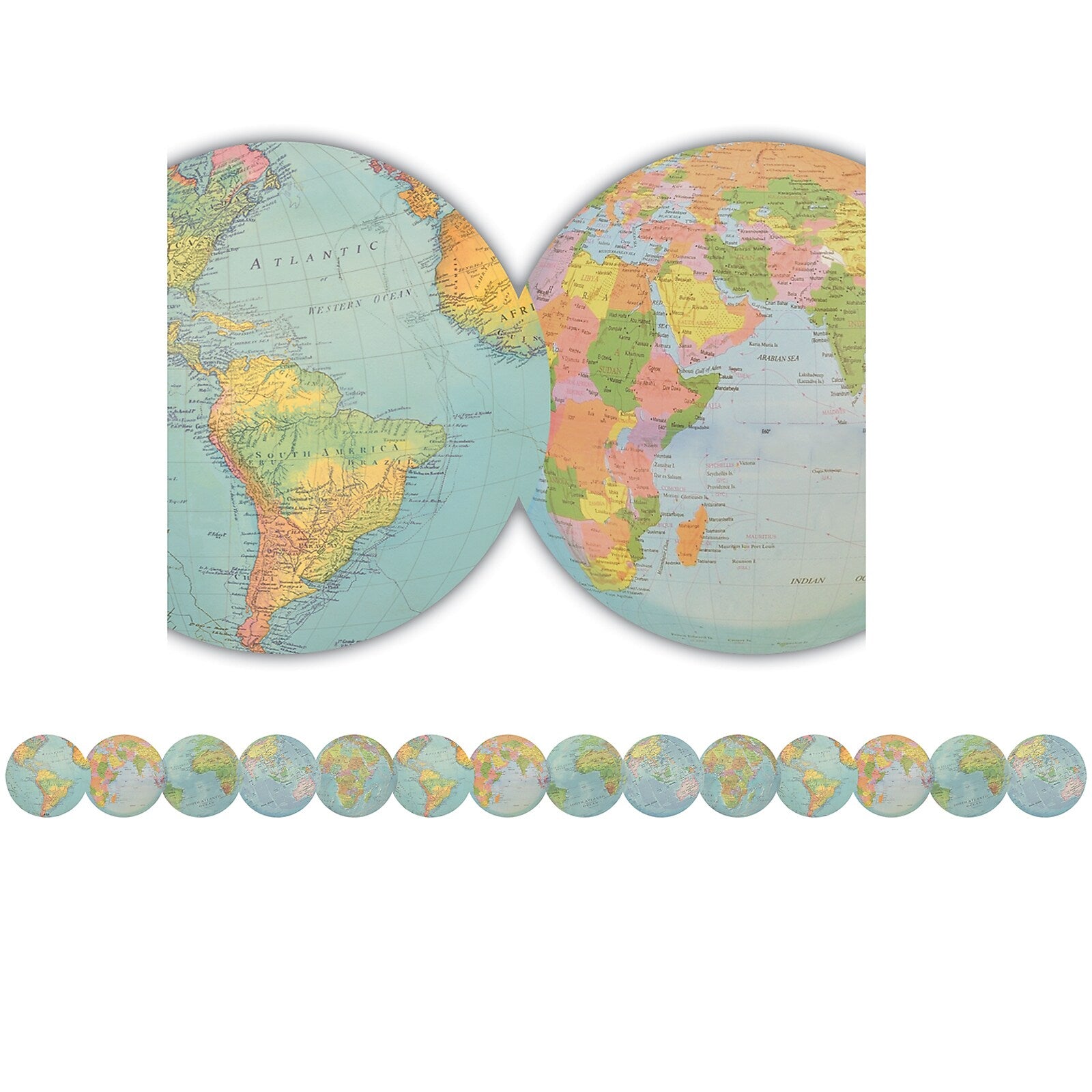 Teacher Created Resources Die-Cut Border, 2.75" x 210', Travel the Map Globes (TCR8640-6)